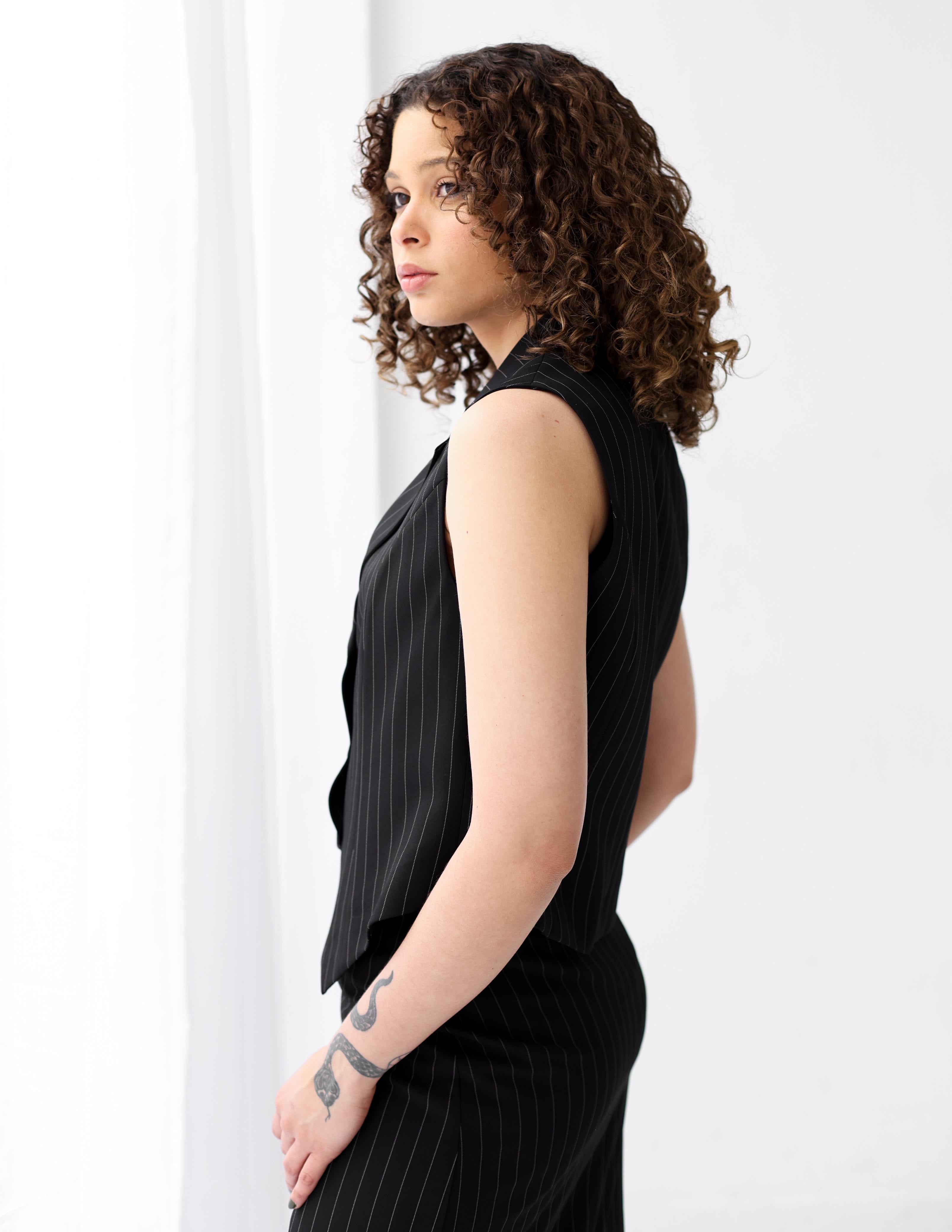Striped Black Cropped Vest