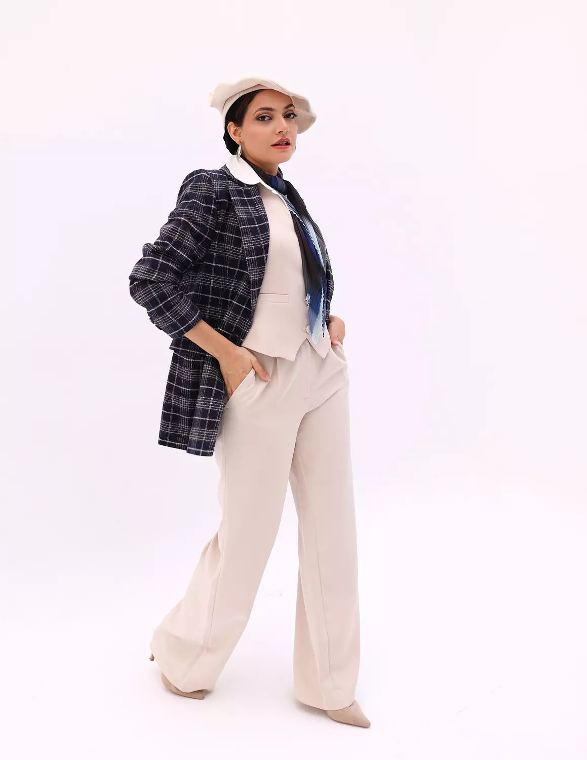 Navy Blue Plaid Blazer