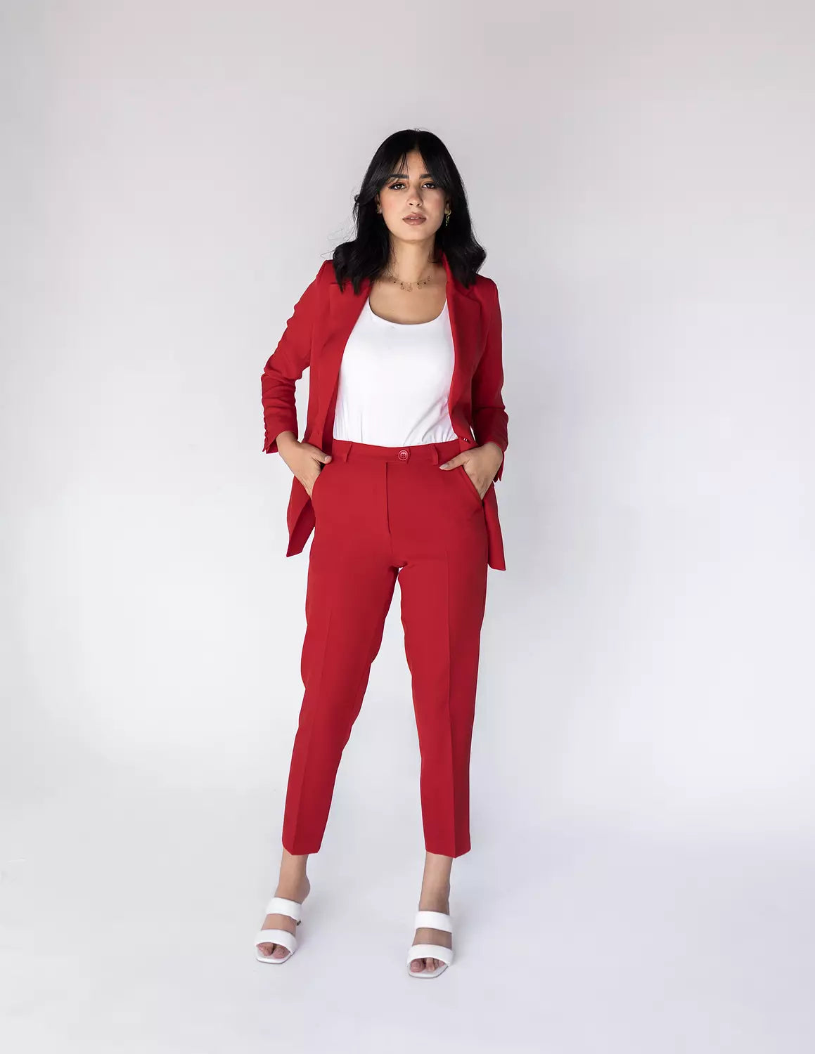 Coral Red Slim Pants