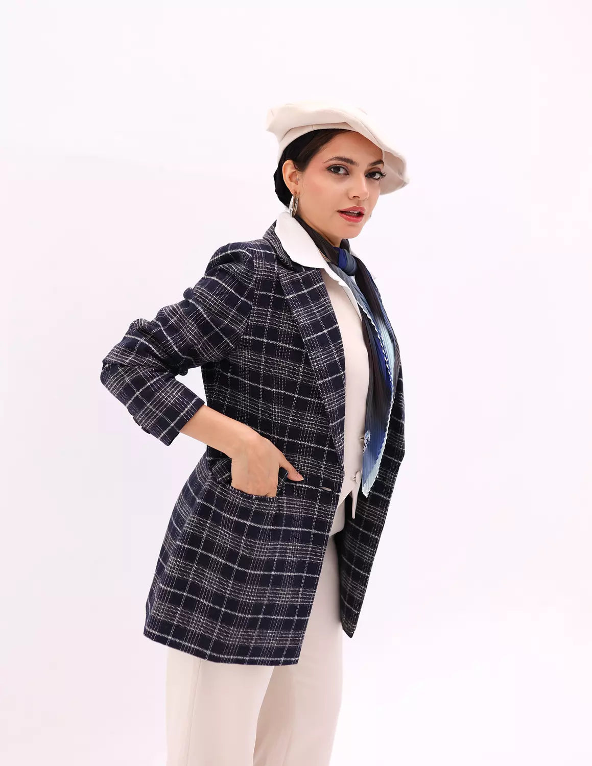 Navy Blue Plaid Blazer
