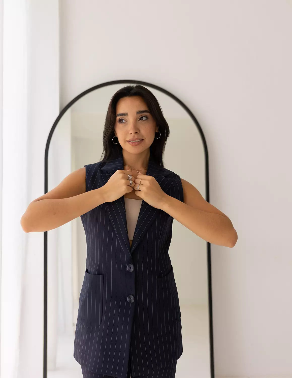 Striped Navy Long Vest