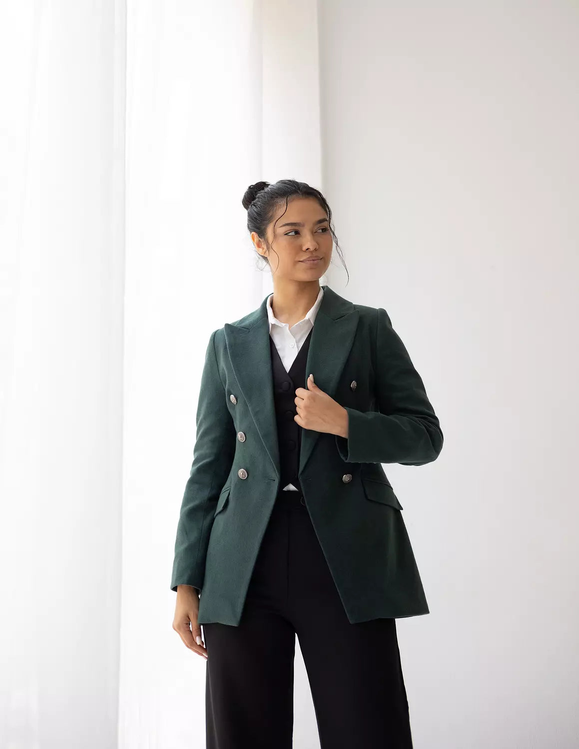 Sacramento Green Tweed Wool Double Breasted Blazer