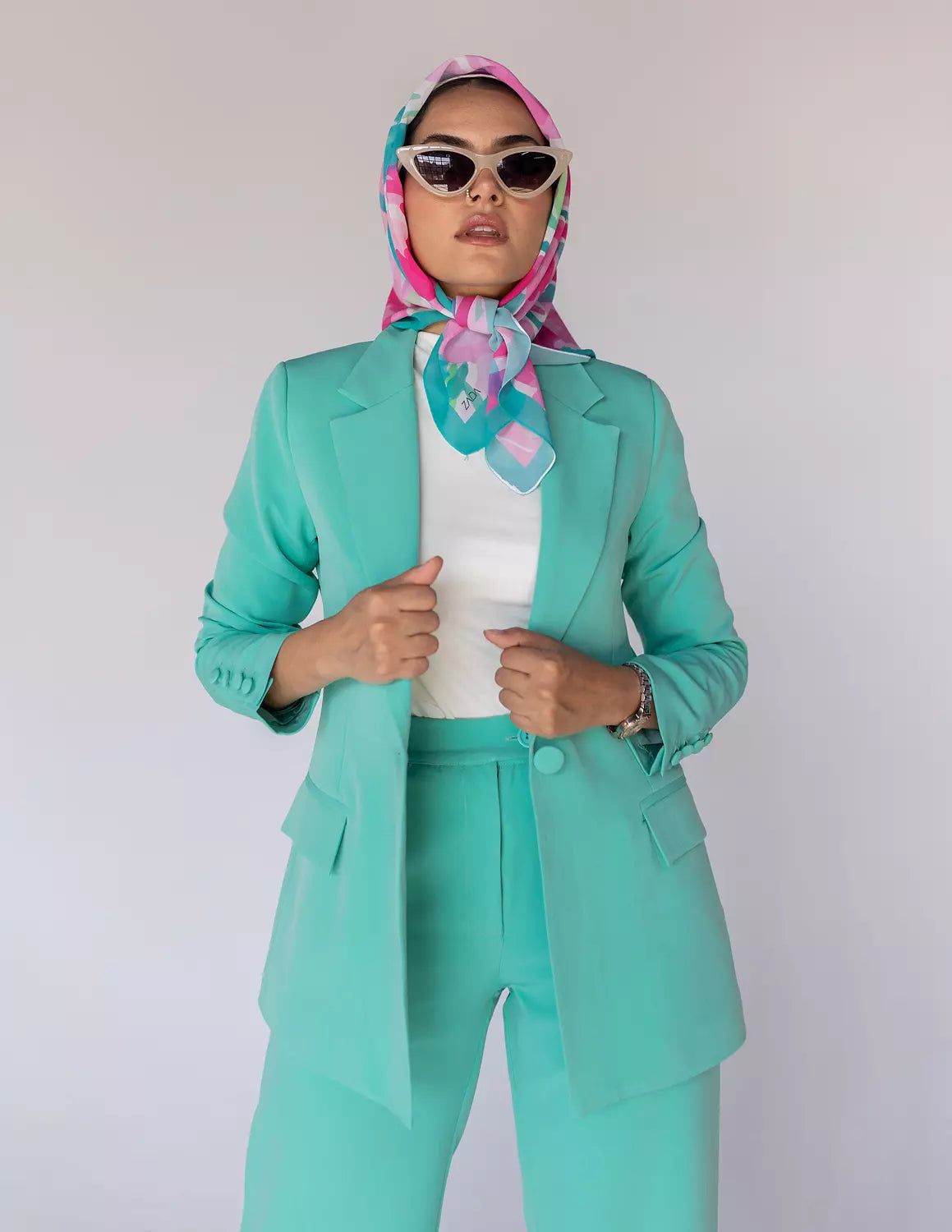 Mint green Wide-Leg Straight Mid Pants