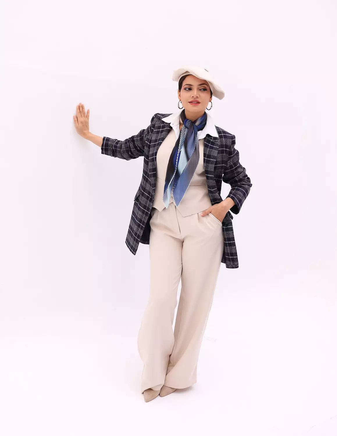 Navy Blue Plaid Blazer