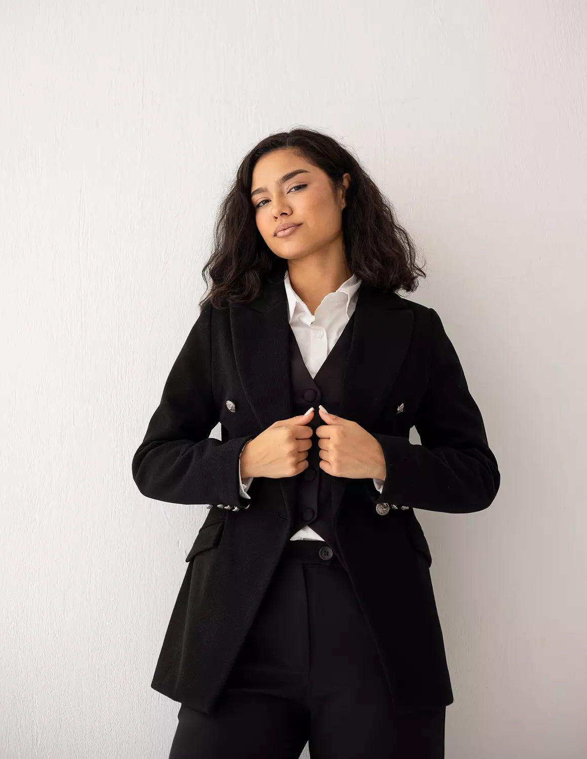 Midnight Tweed Wool Double Breasted Blazer