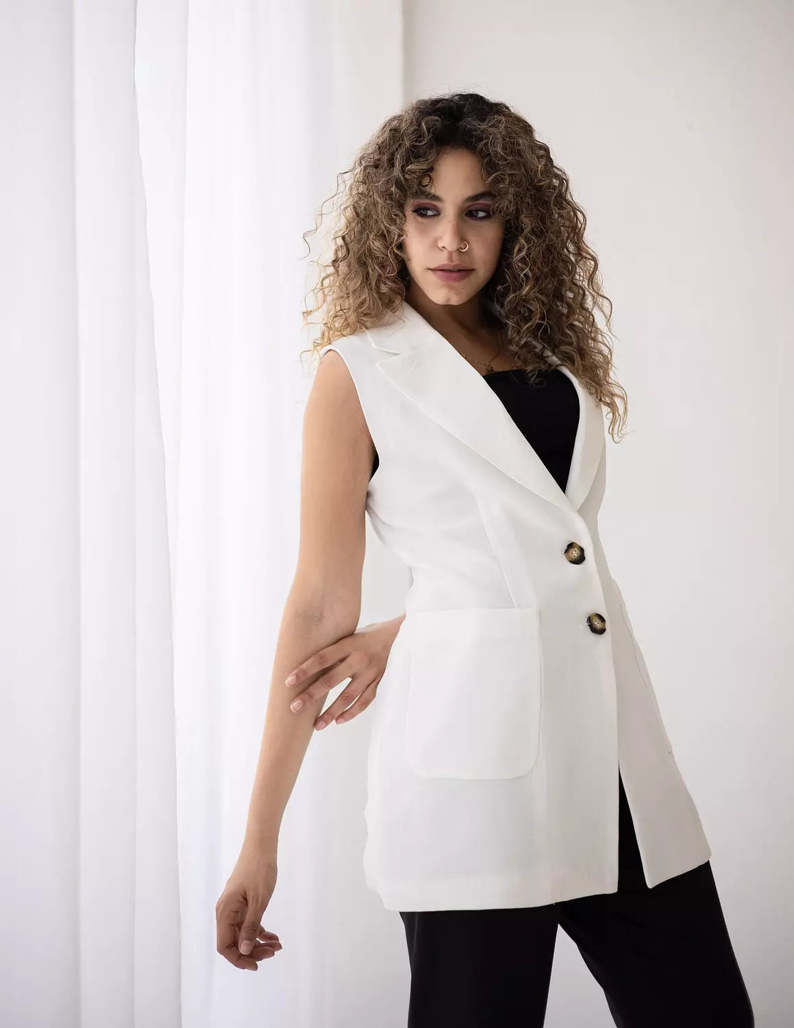 Coconut Long Linen Vest