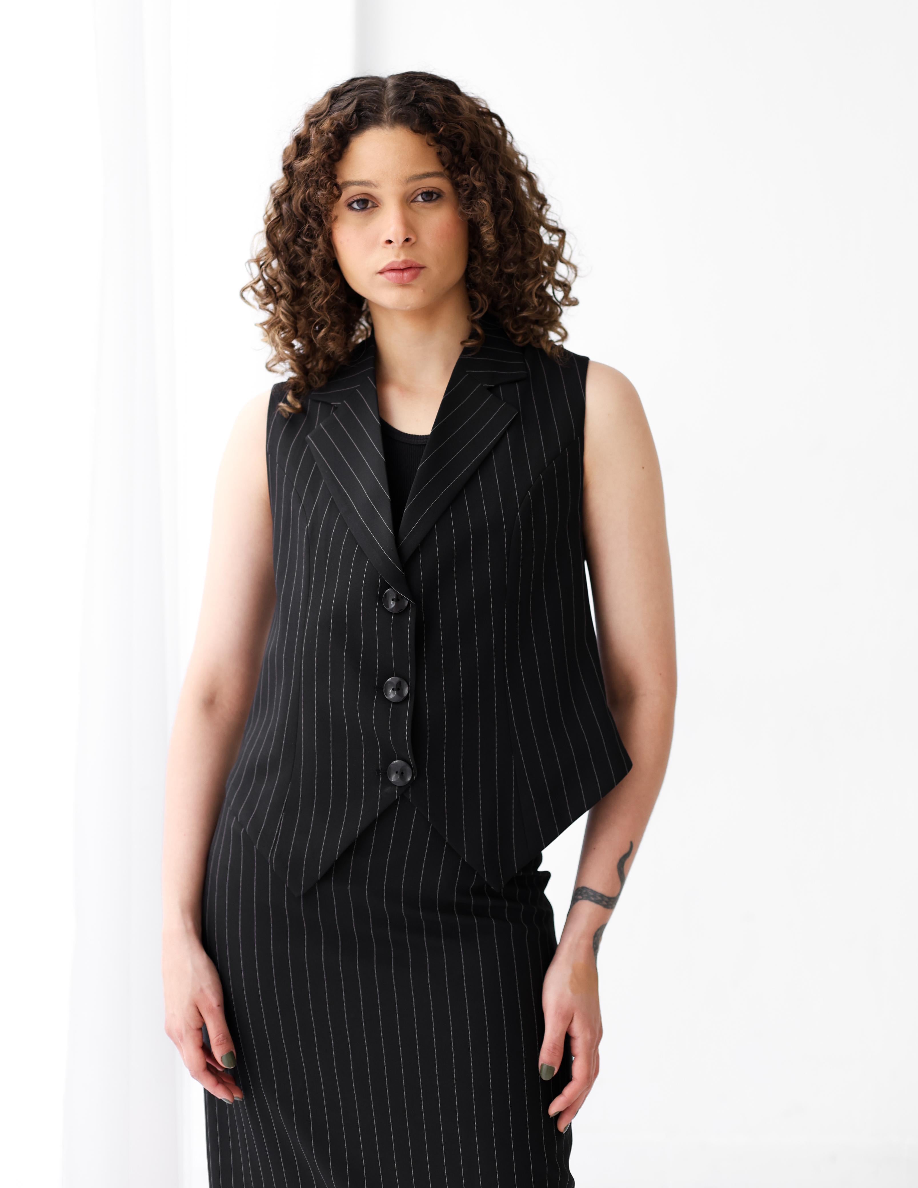 Striped Black Cropped Vest