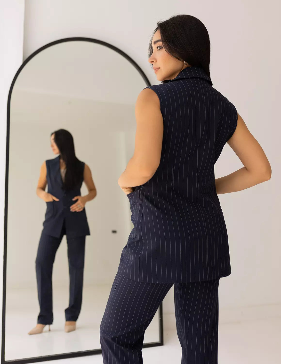 Striped Navy Long Vest