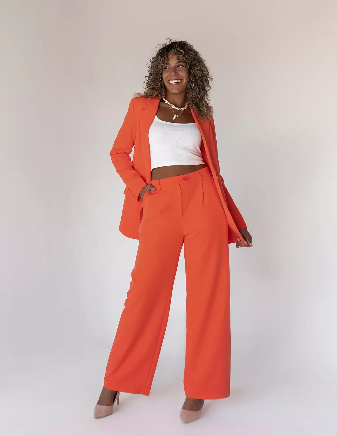 Tangerine Wide-Leg Straight Mid Pants