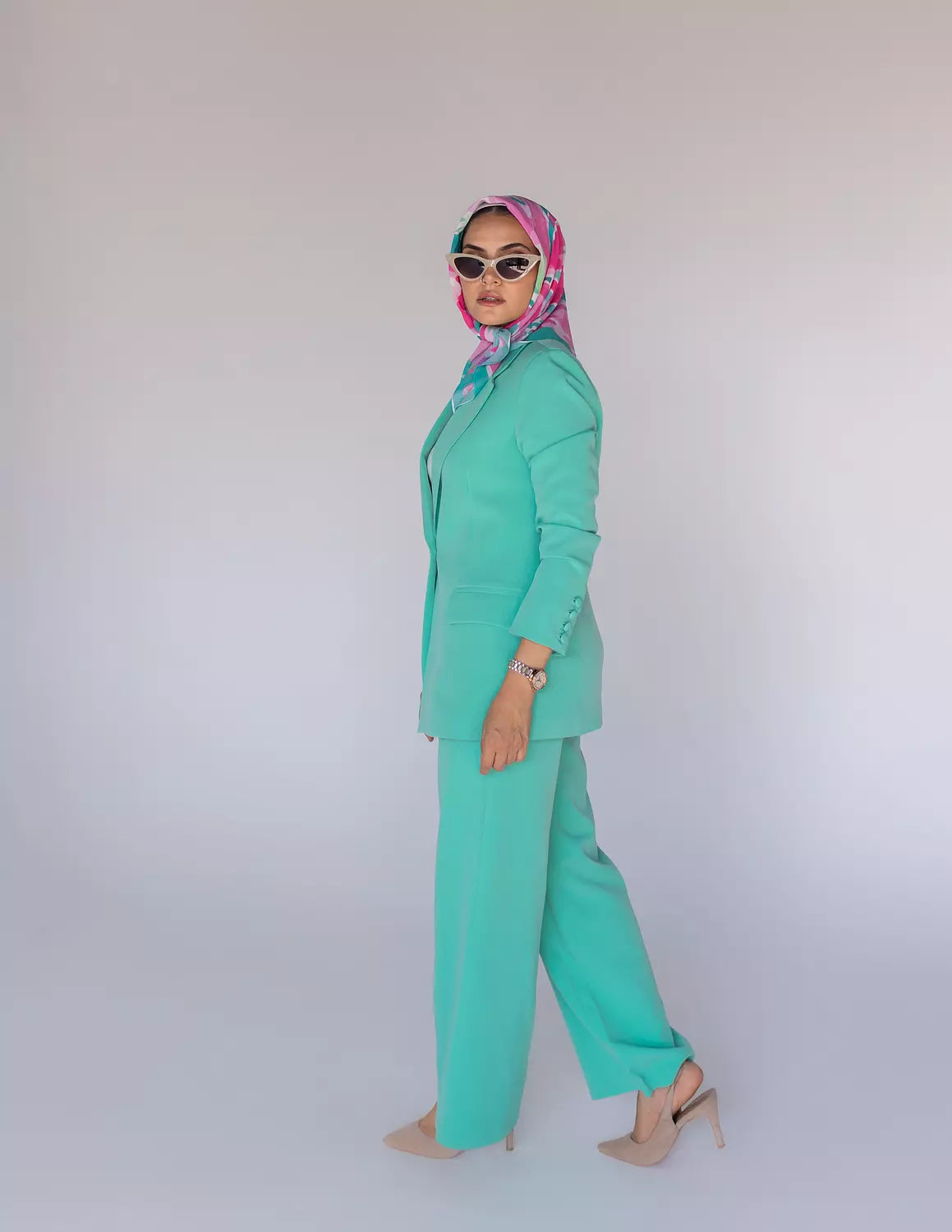 Mint green Wide-Leg Straight Mid Pants