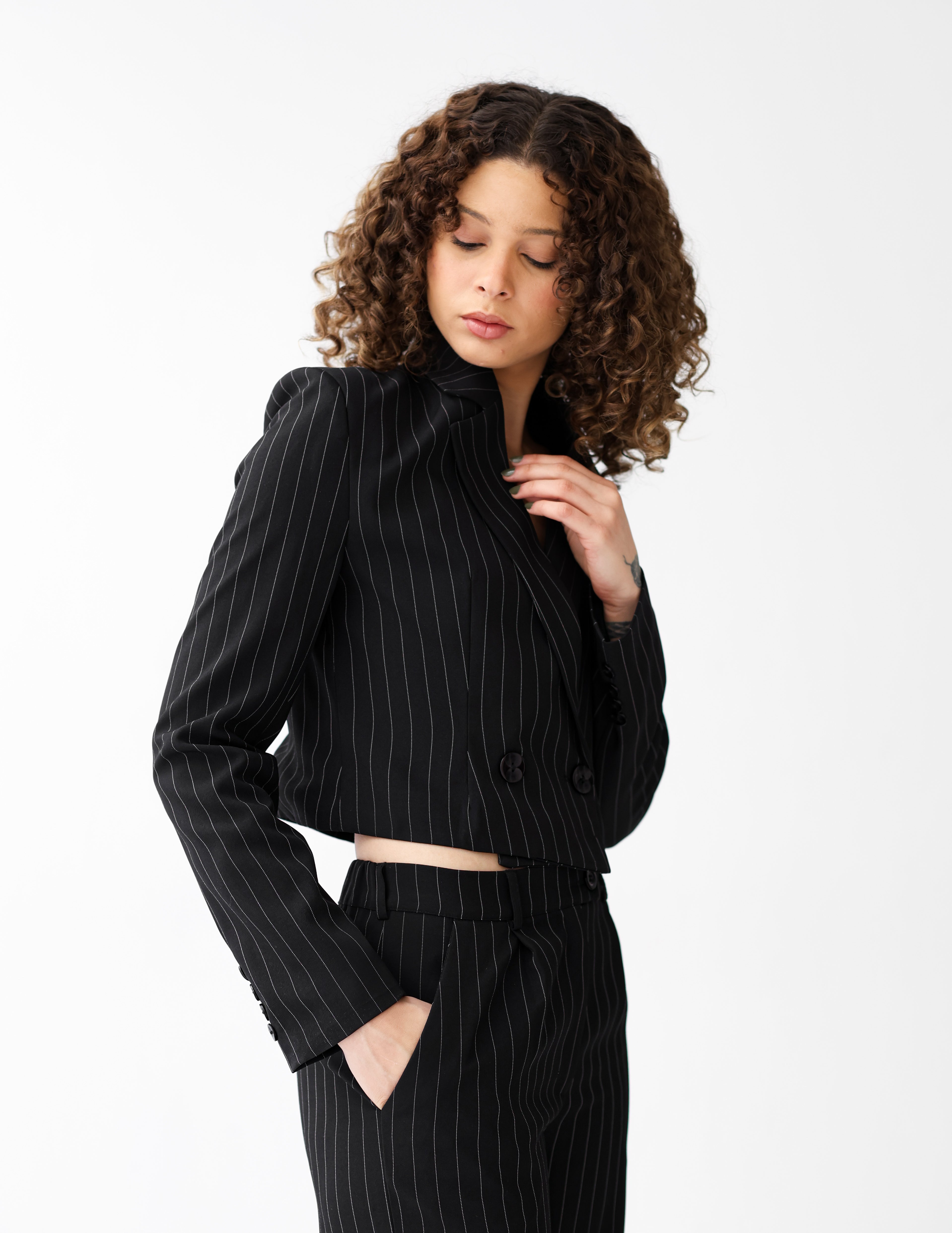 Striped Black Cropped Blazer