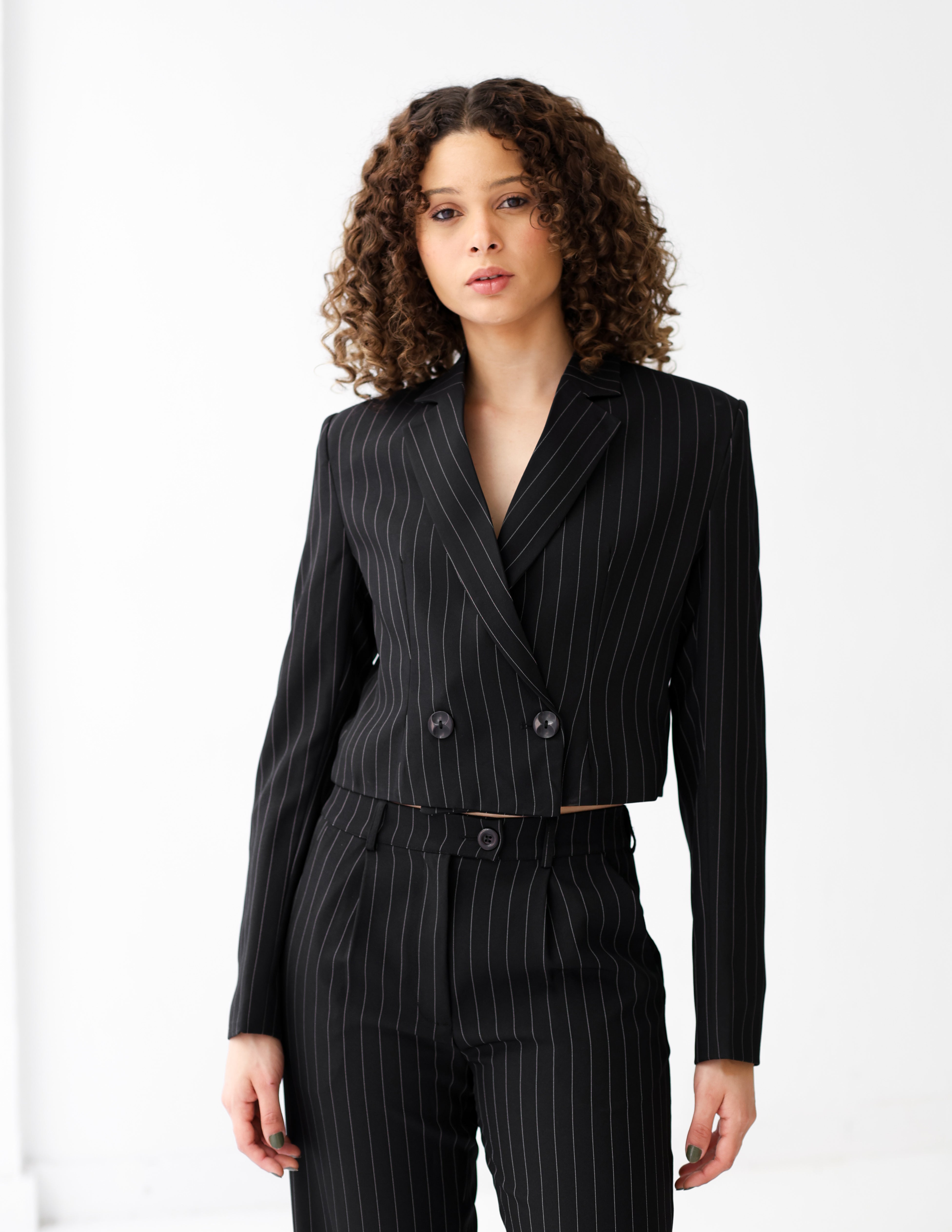 Striped Black Cropped Blazer