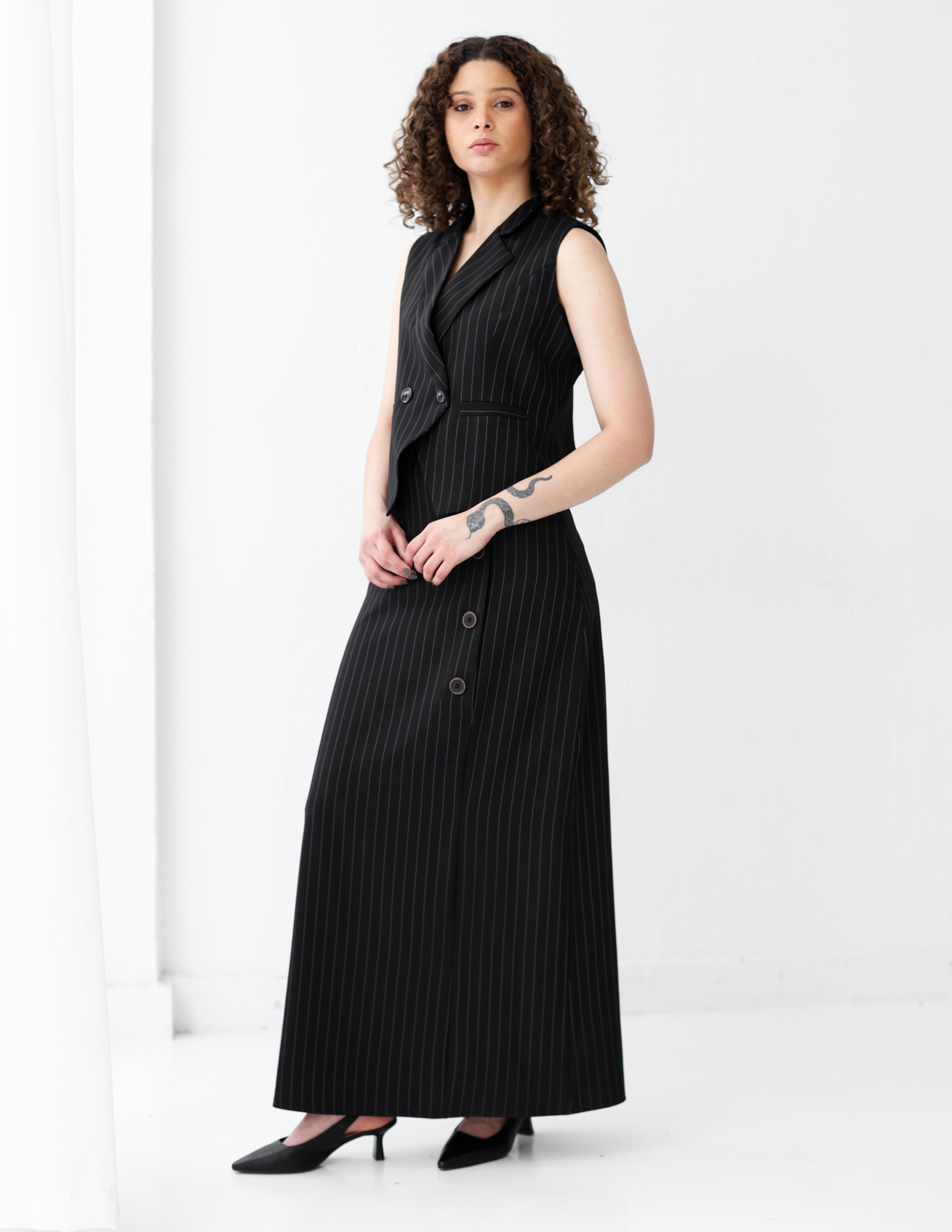 Striped Black Double Breasted Cropped Vest