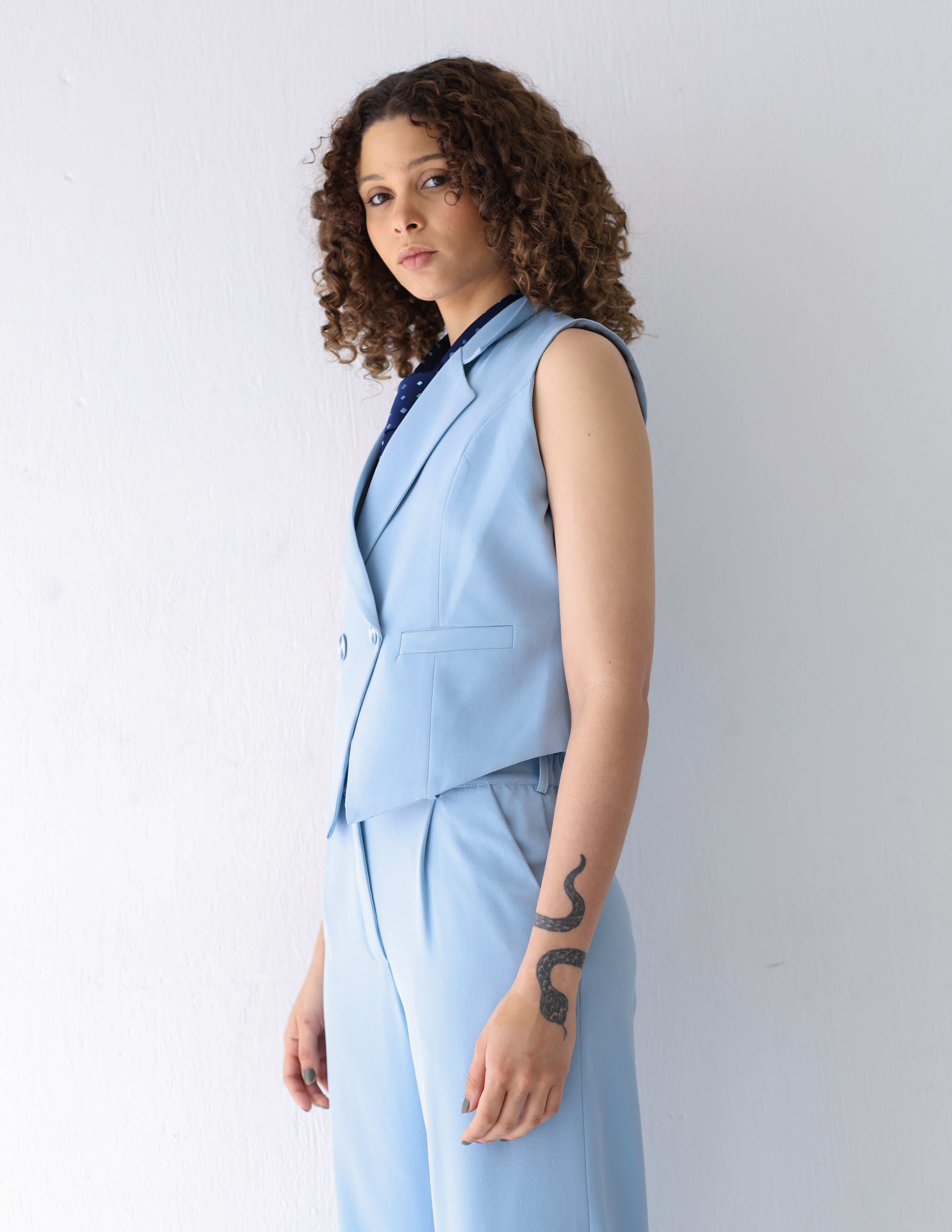 Sky Whisper Double Breasted Cropped Vest