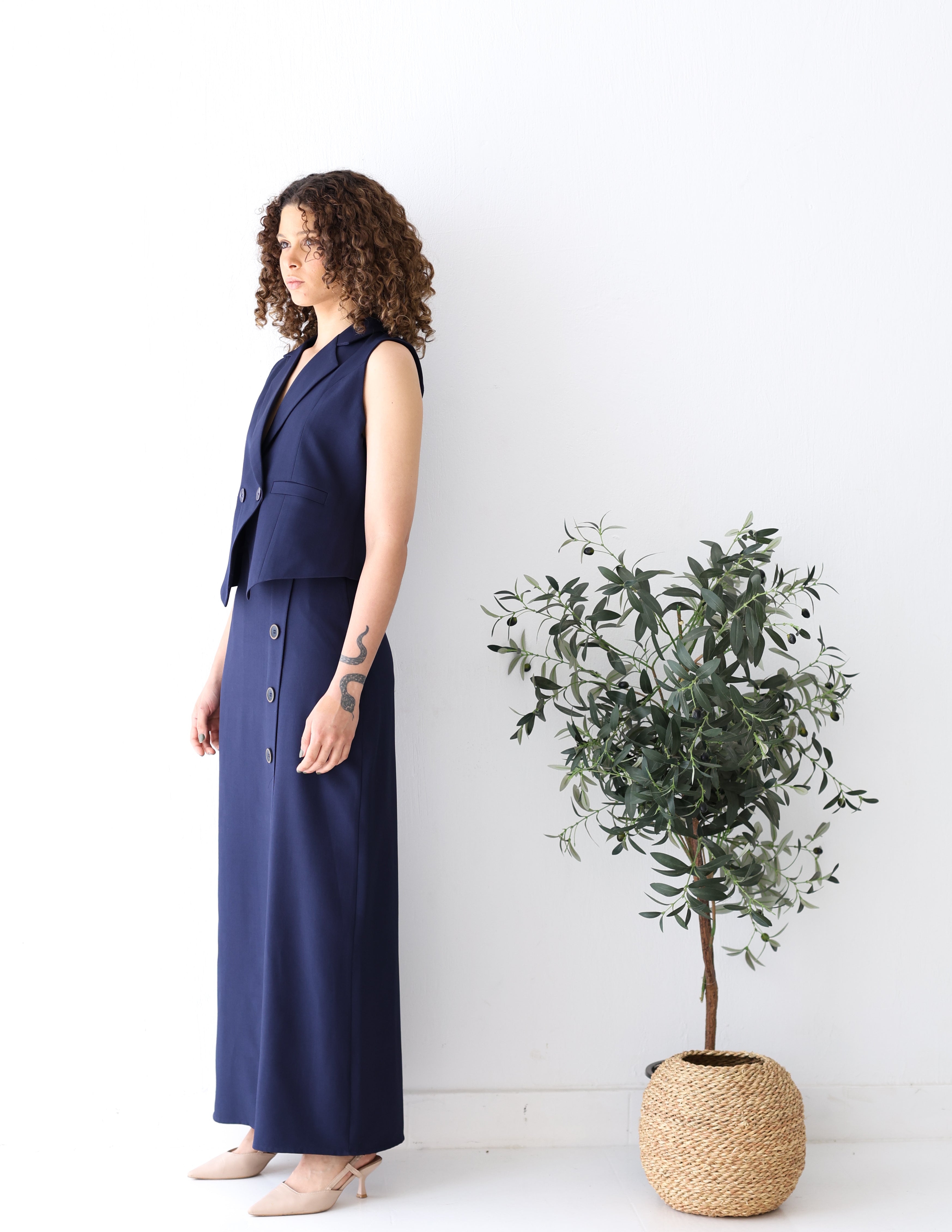 Navy Shadow Double Breasted Cropped Vest