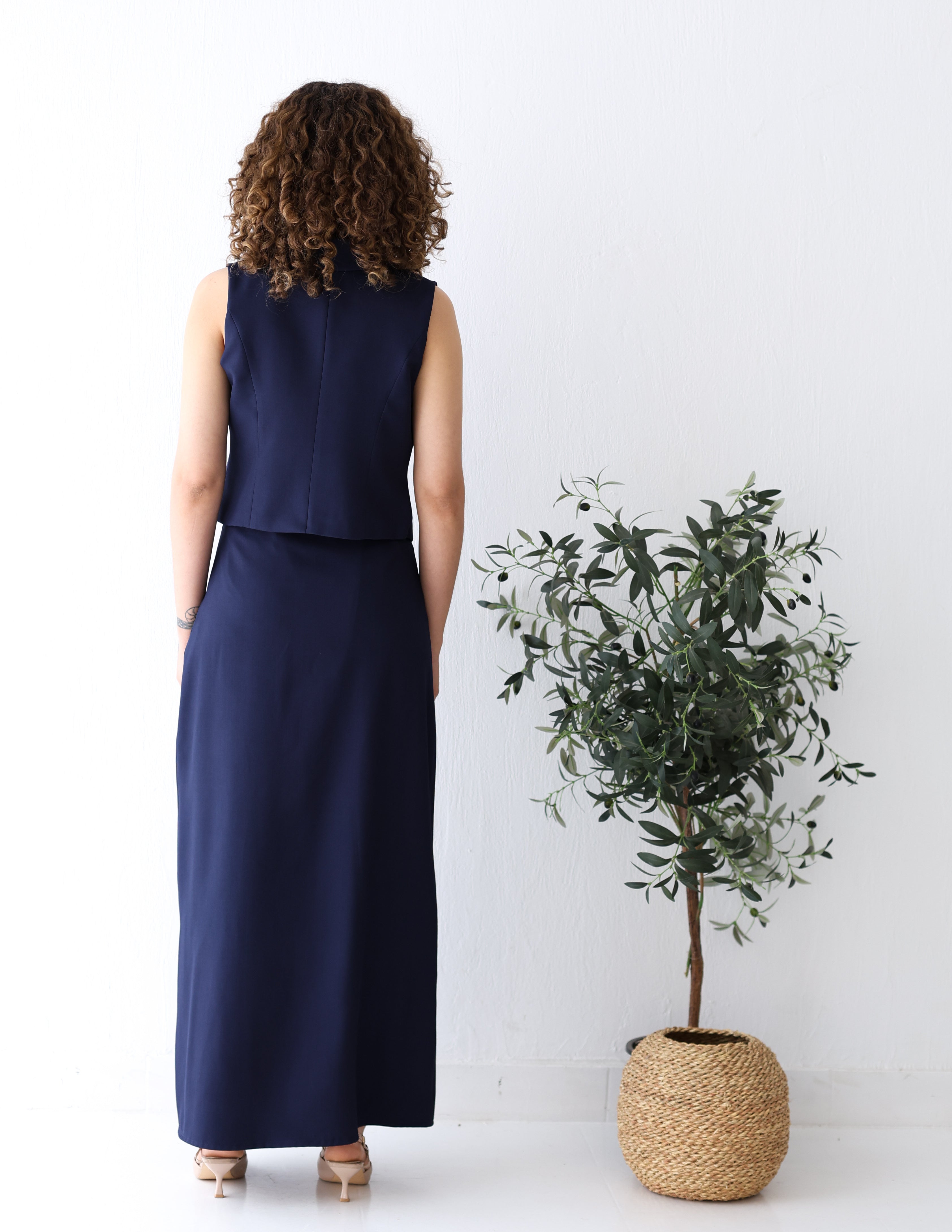 Navy Shadow Double Breasted Cropped Vest