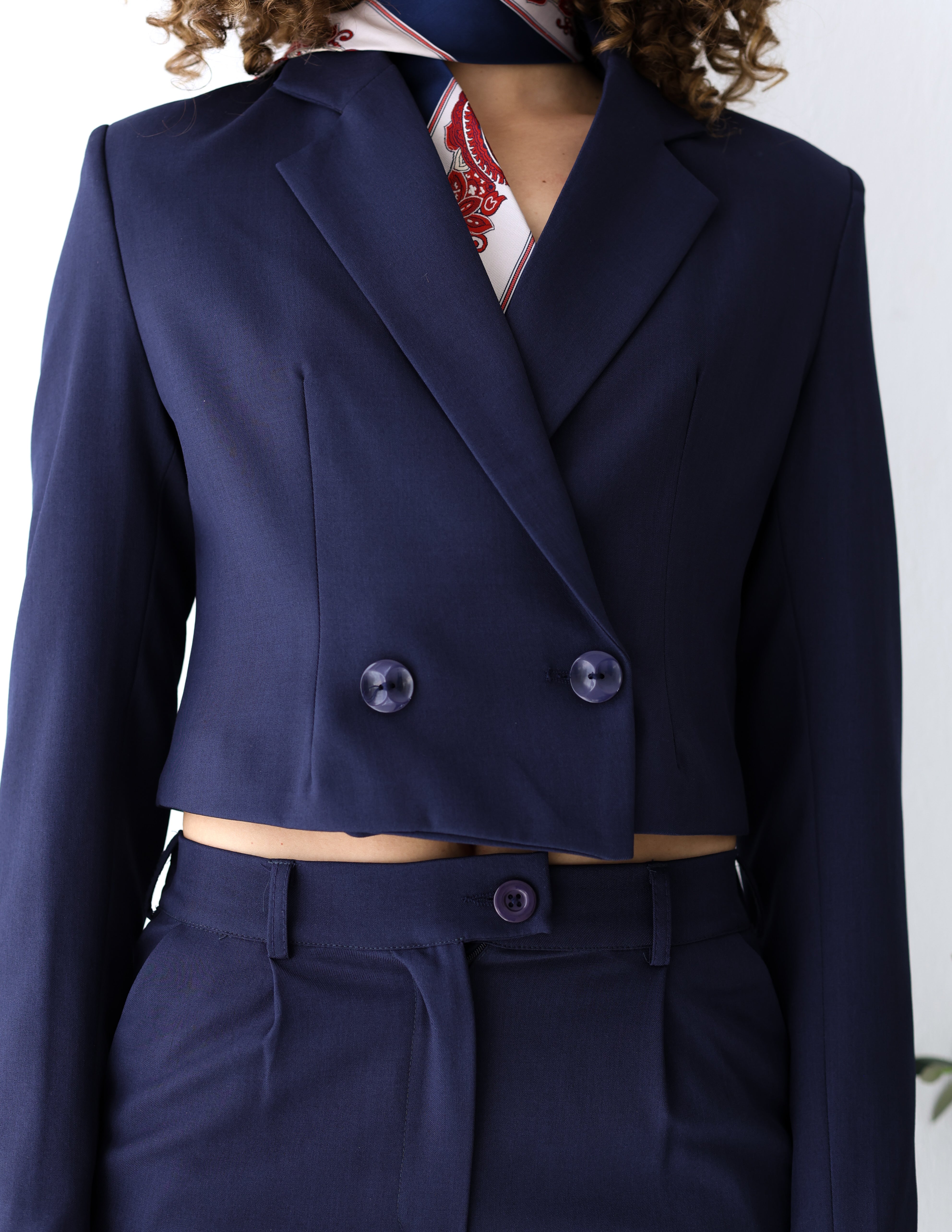 Navy Shadow Cropped Blazer
