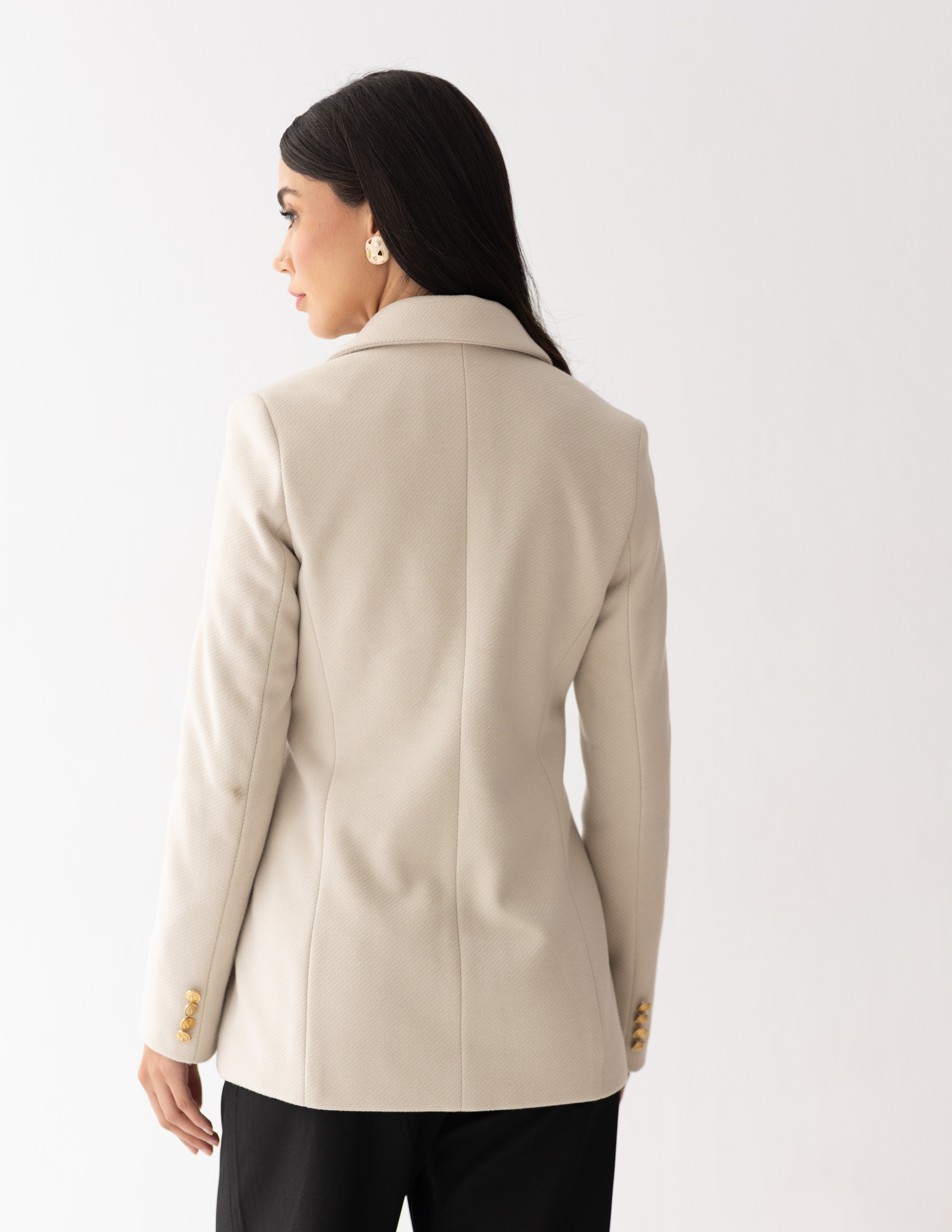 Cream Dune Tweed Wool Double Breasted Blazer