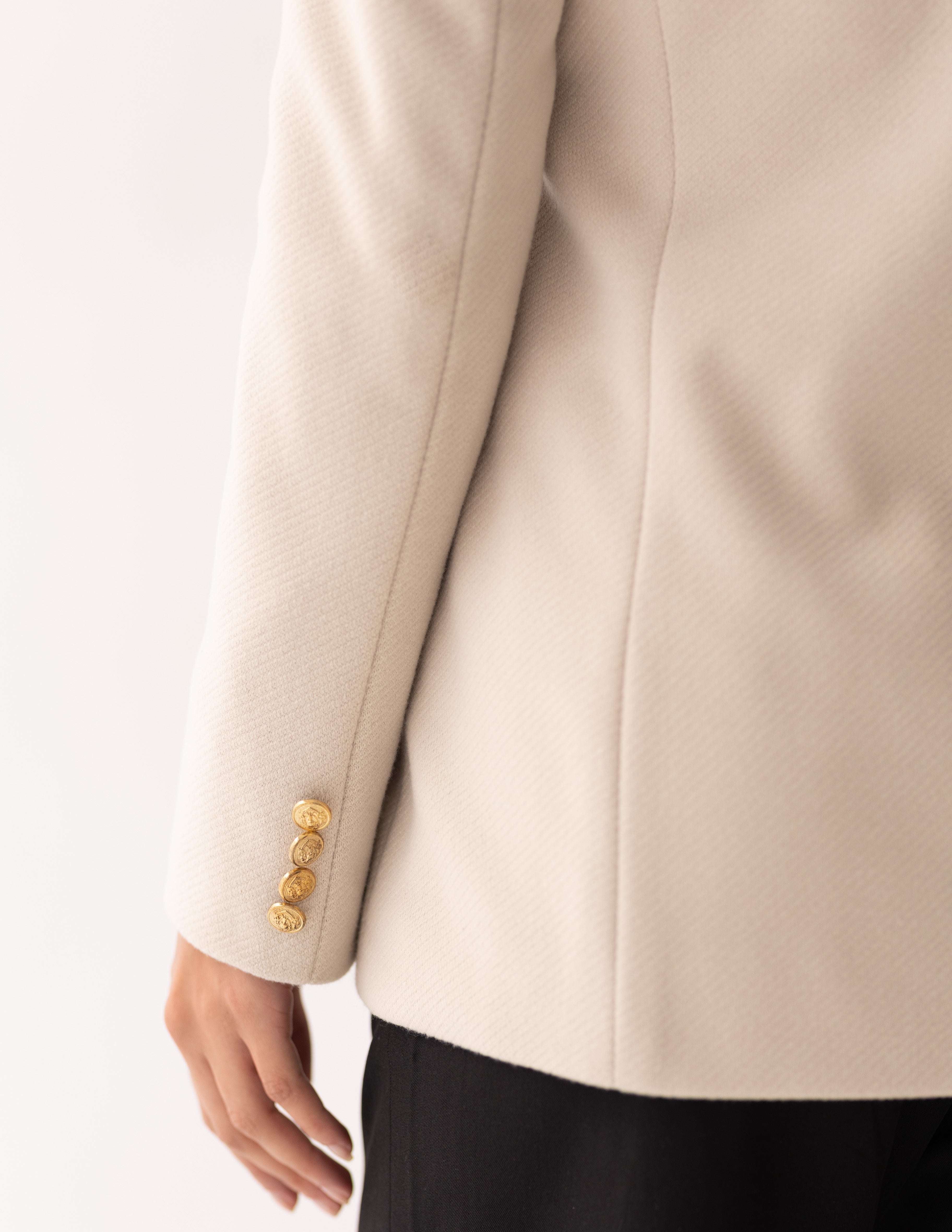 Cream Dune Tweed Wool Double Breasted Blazer