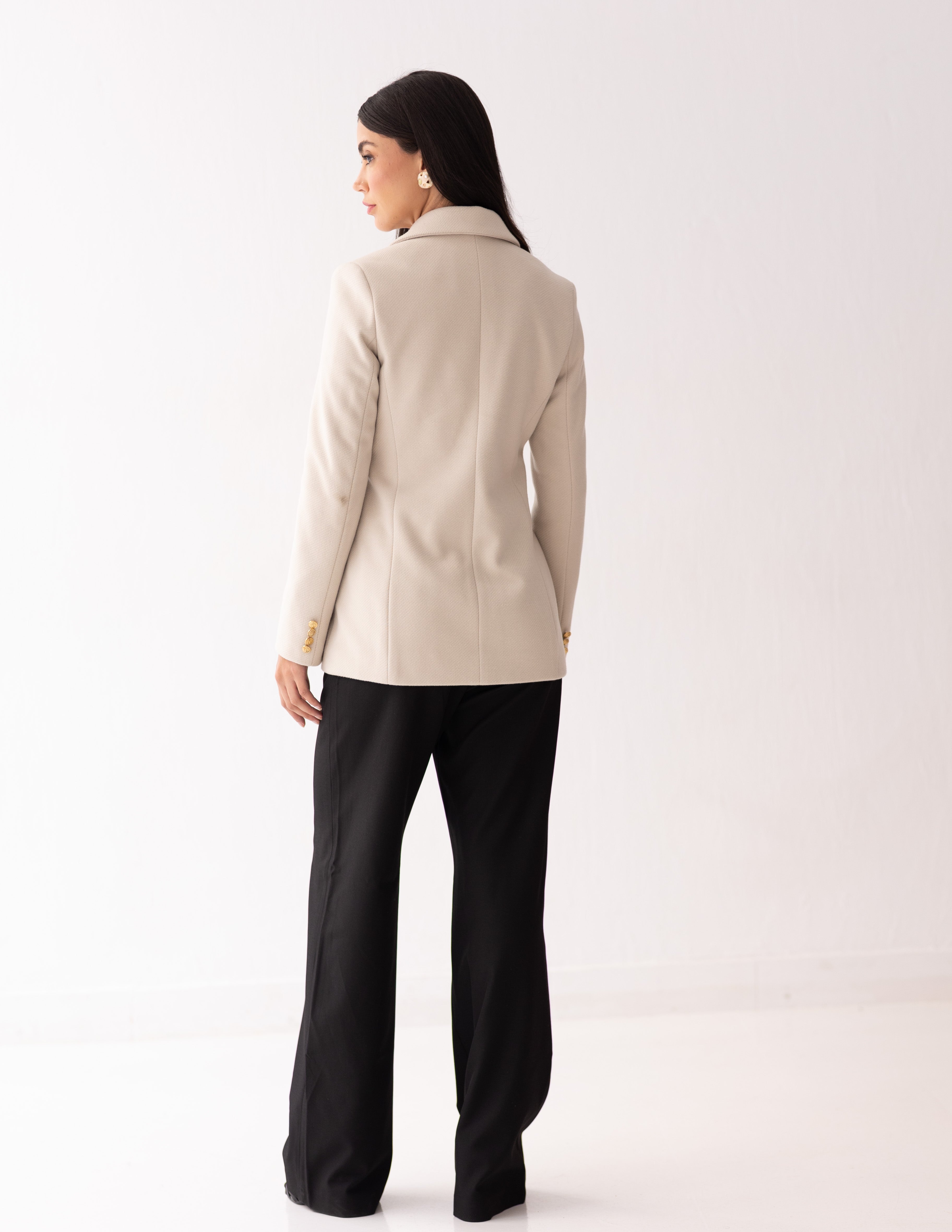 Cream Dune Tweed Wool Double Breasted Blazer