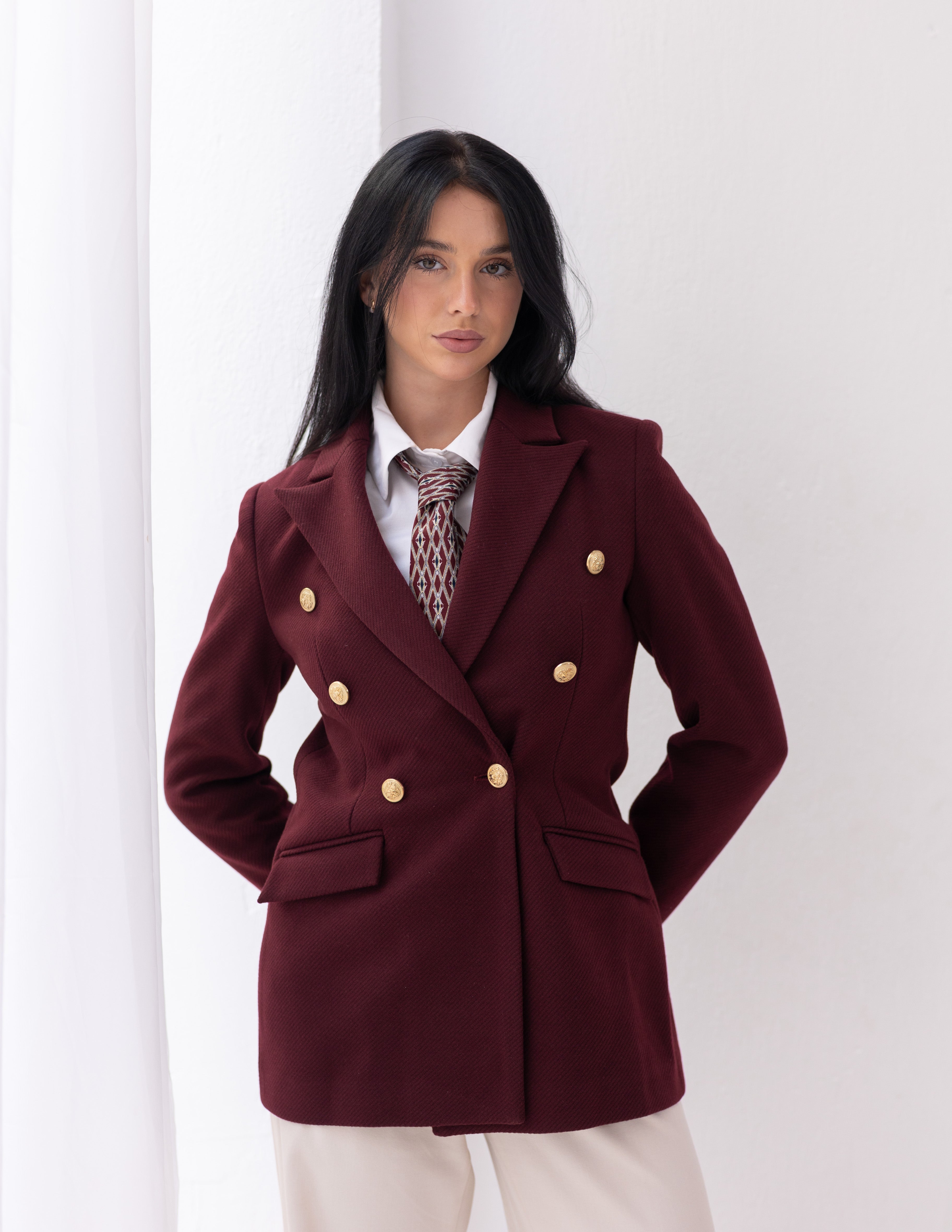 Royal Burgundy Tweed Wool Double Breasted Blazer