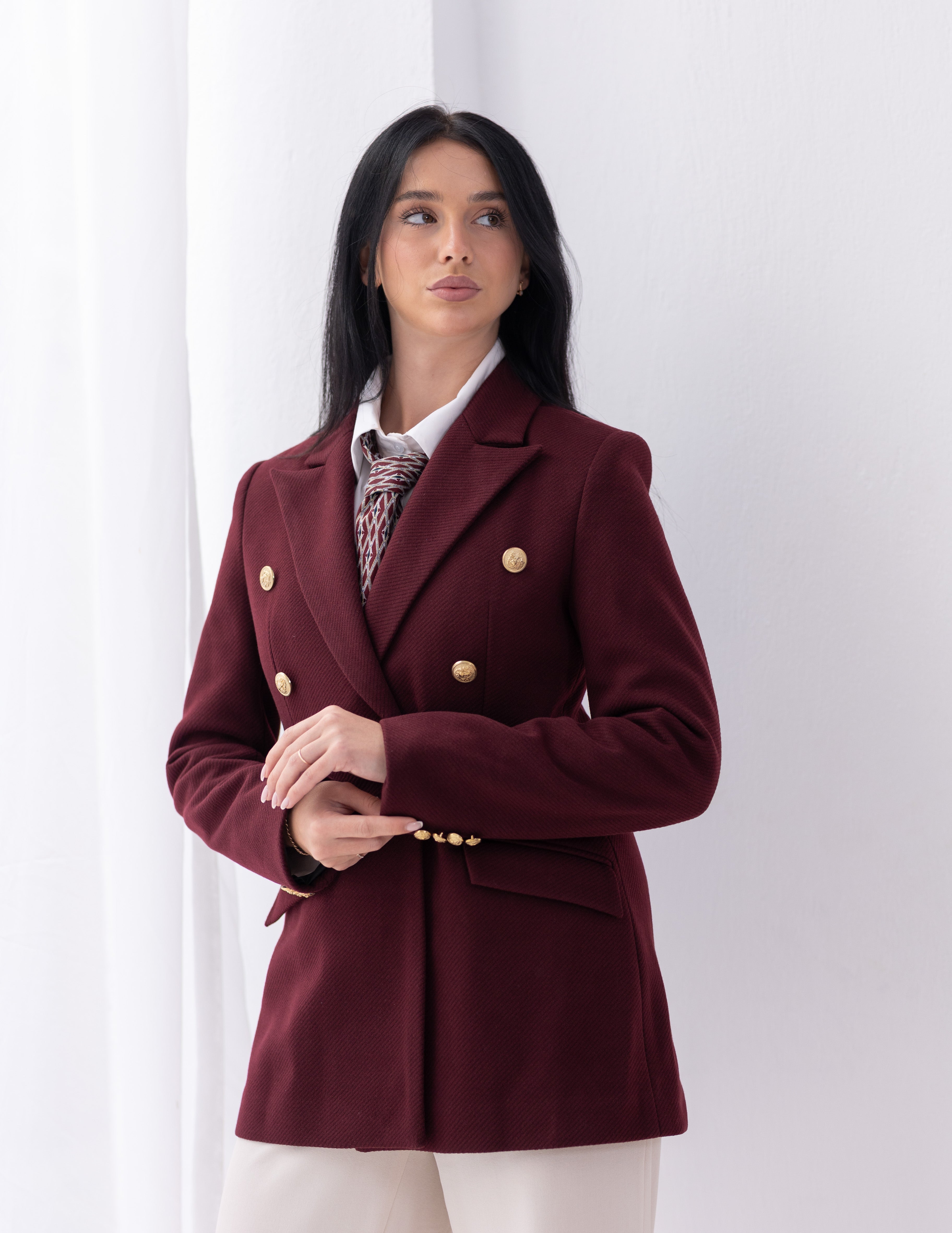 Royal Burgundy Tweed Wool Double Breasted Blazer