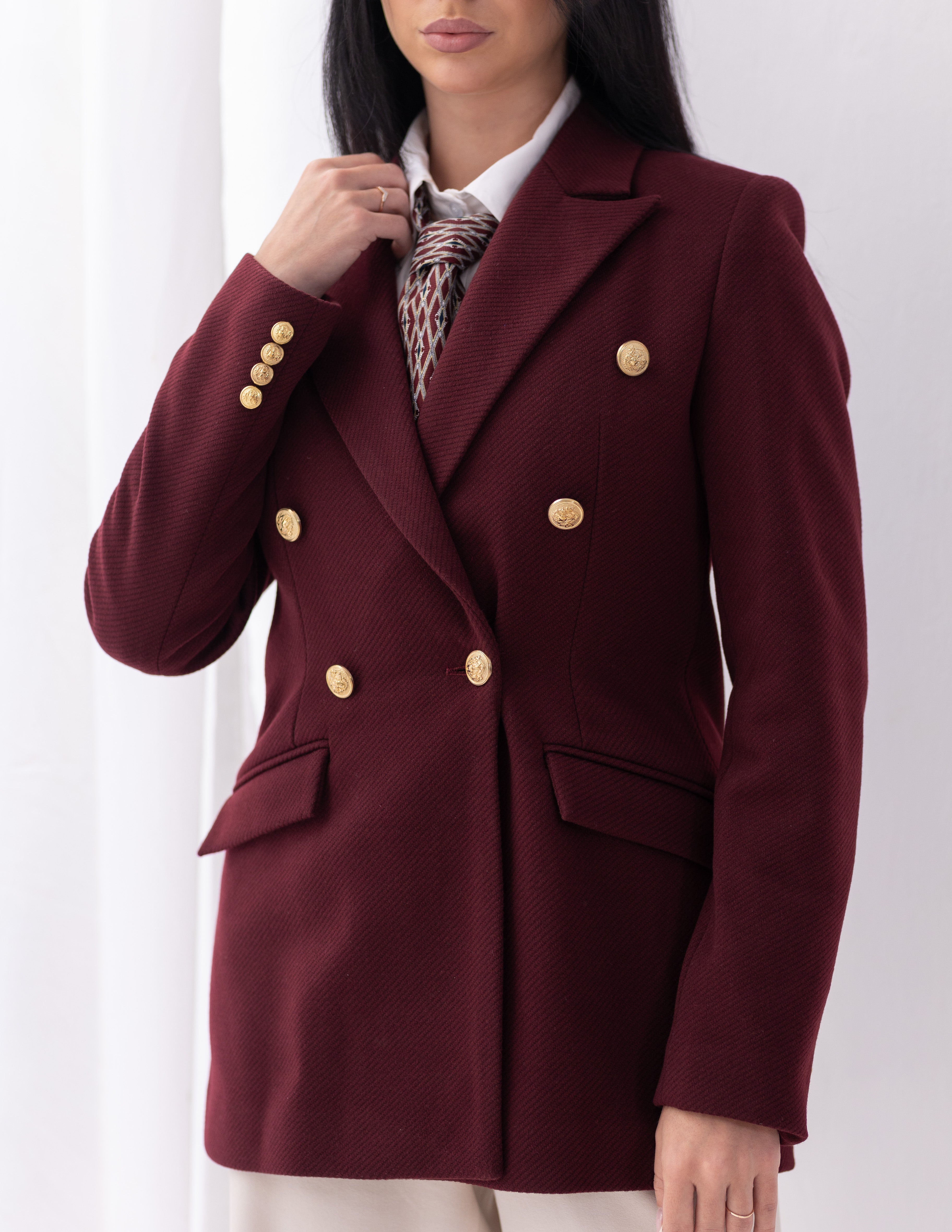 Royal Burgundy Tweed Wool Double Breasted Blazer