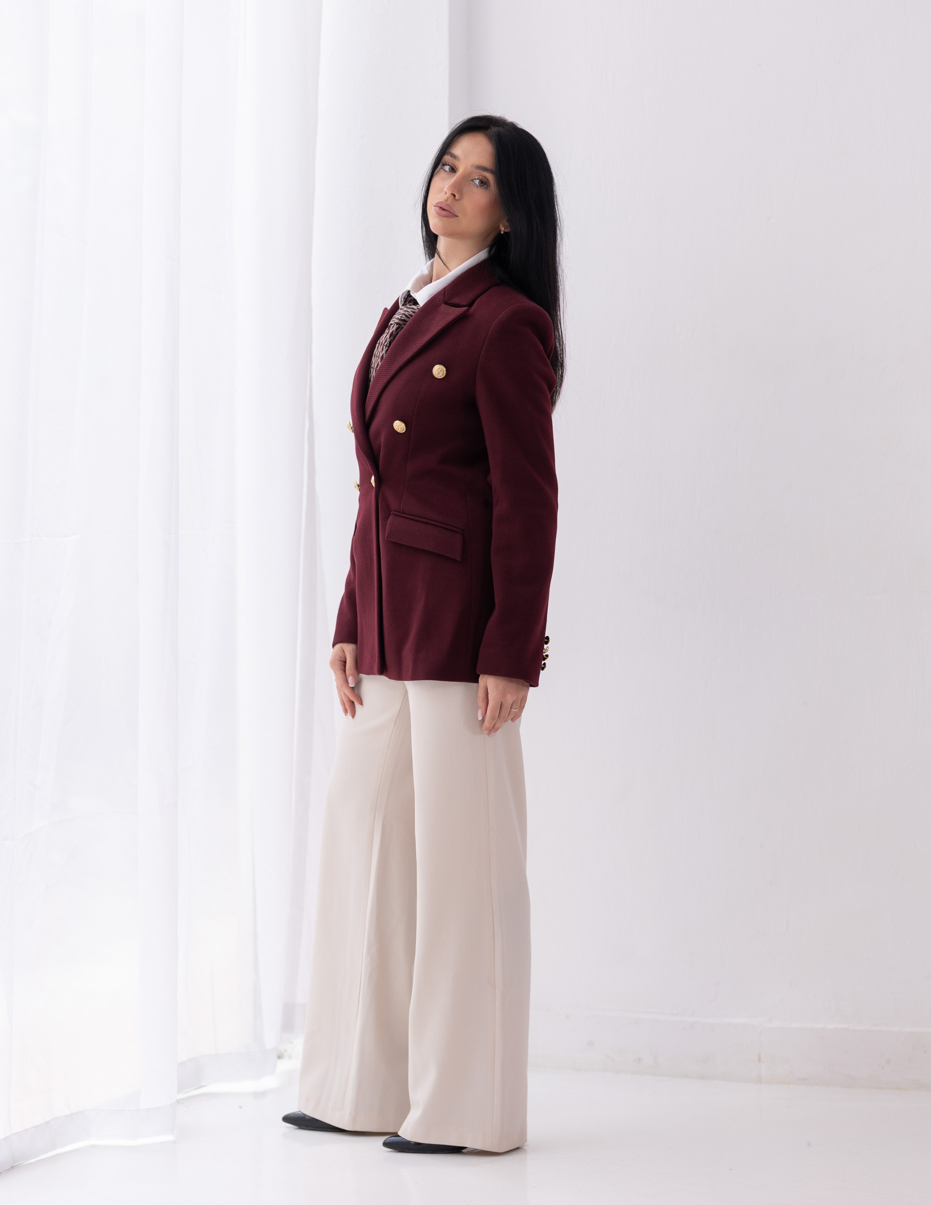 Royal Burgundy Tweed Wool Double Breasted Blazer