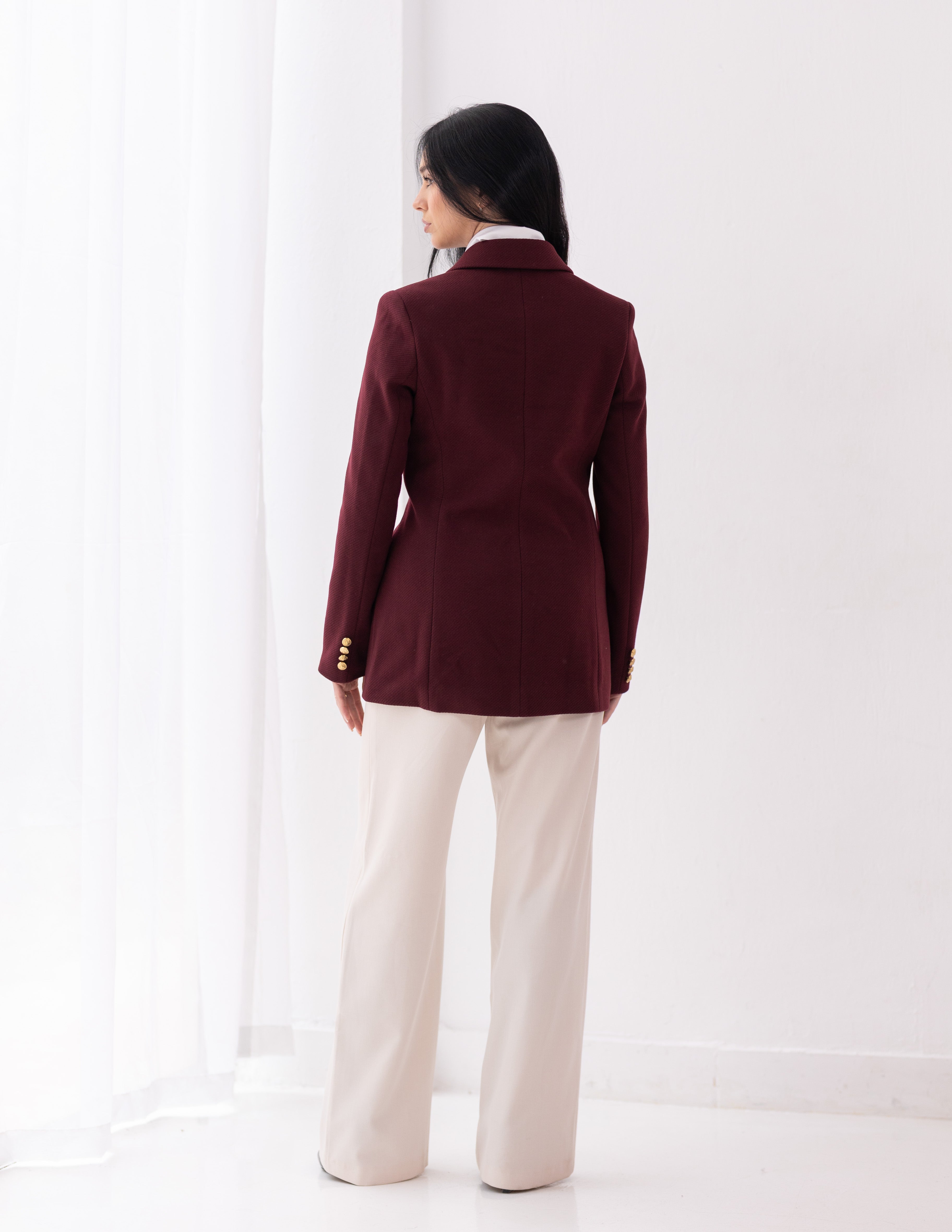 Royal Burgundy Tweed Wool Double Breasted Blazer