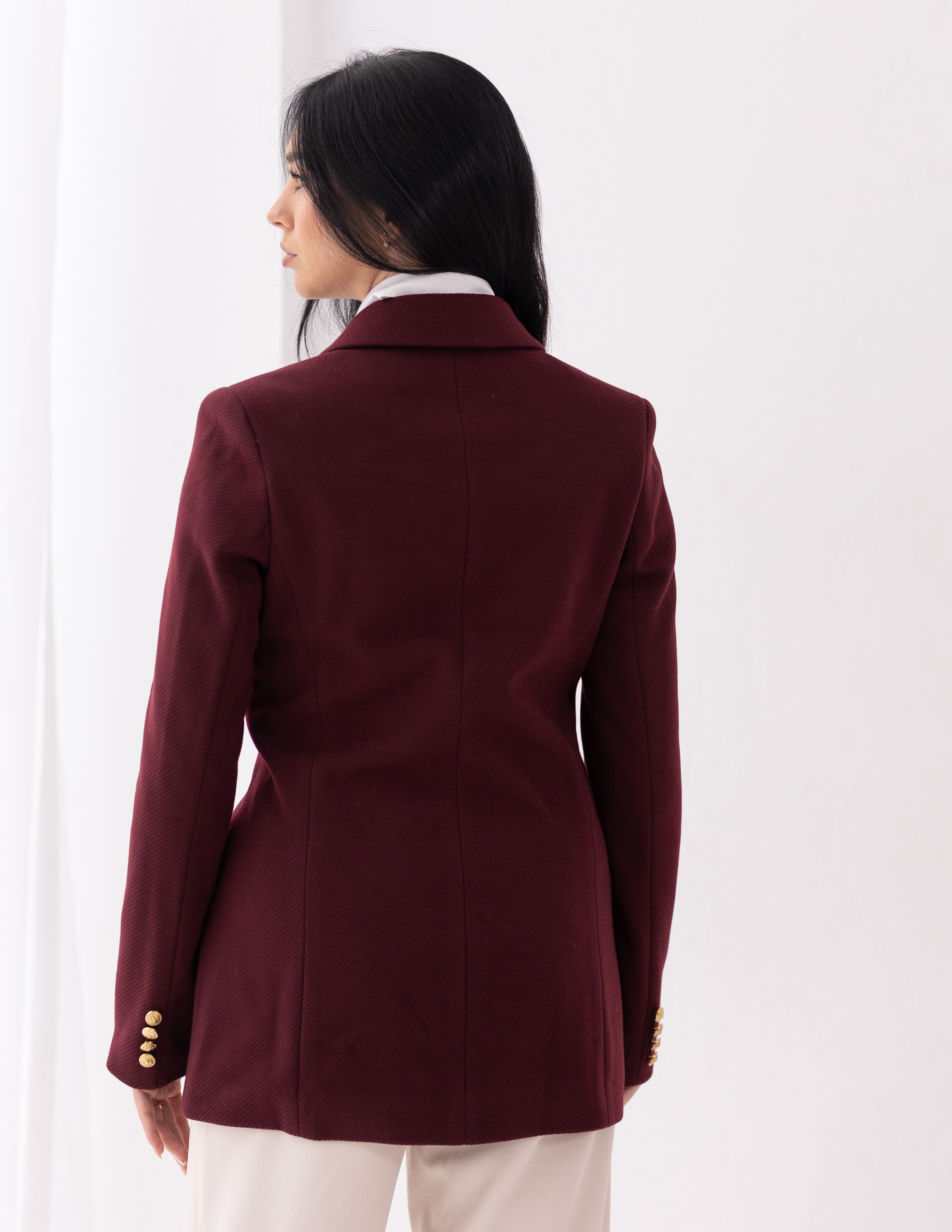 Royal Burgundy Tweed Wool Double Breasted Blazer