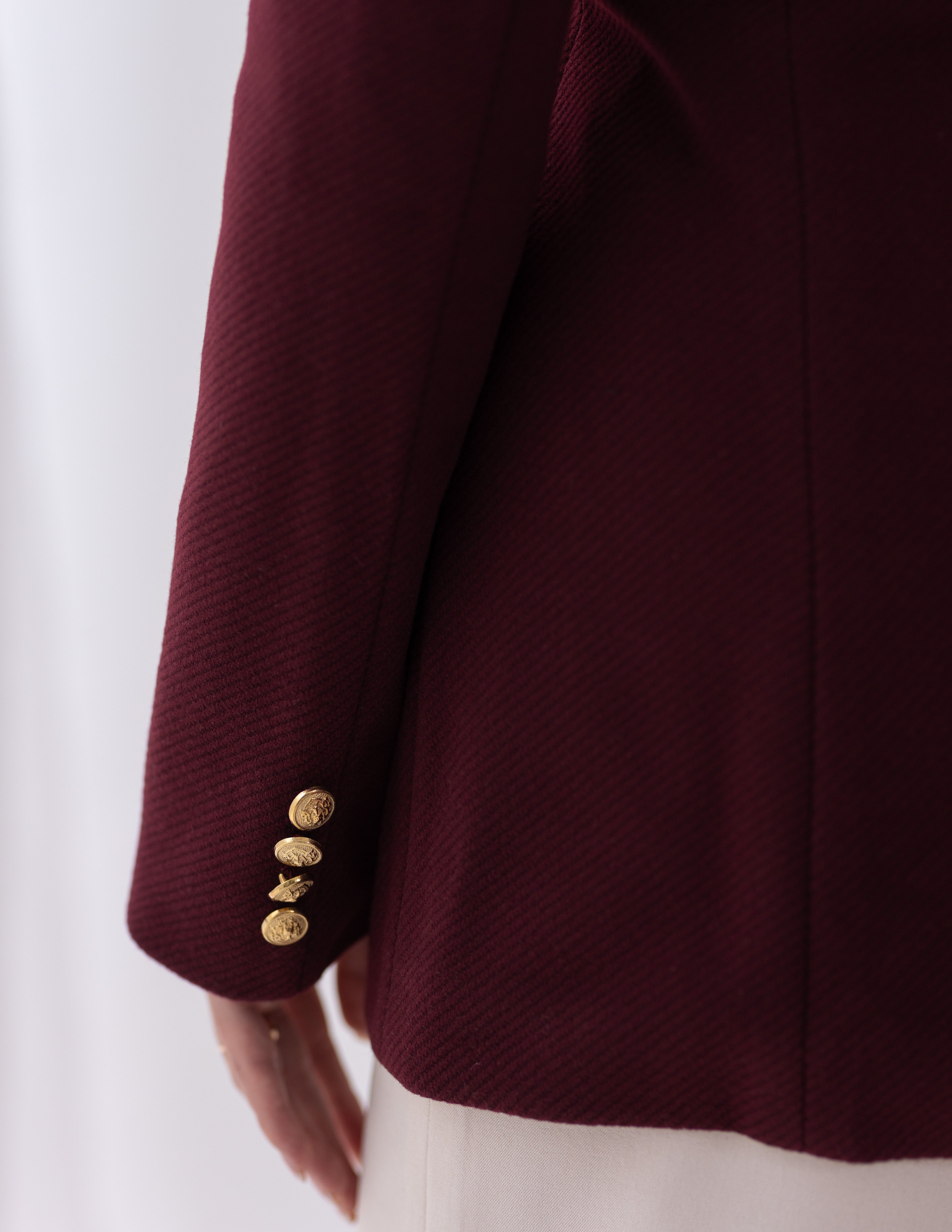 Royal Burgundy Tweed Wool Double Breasted Blazer