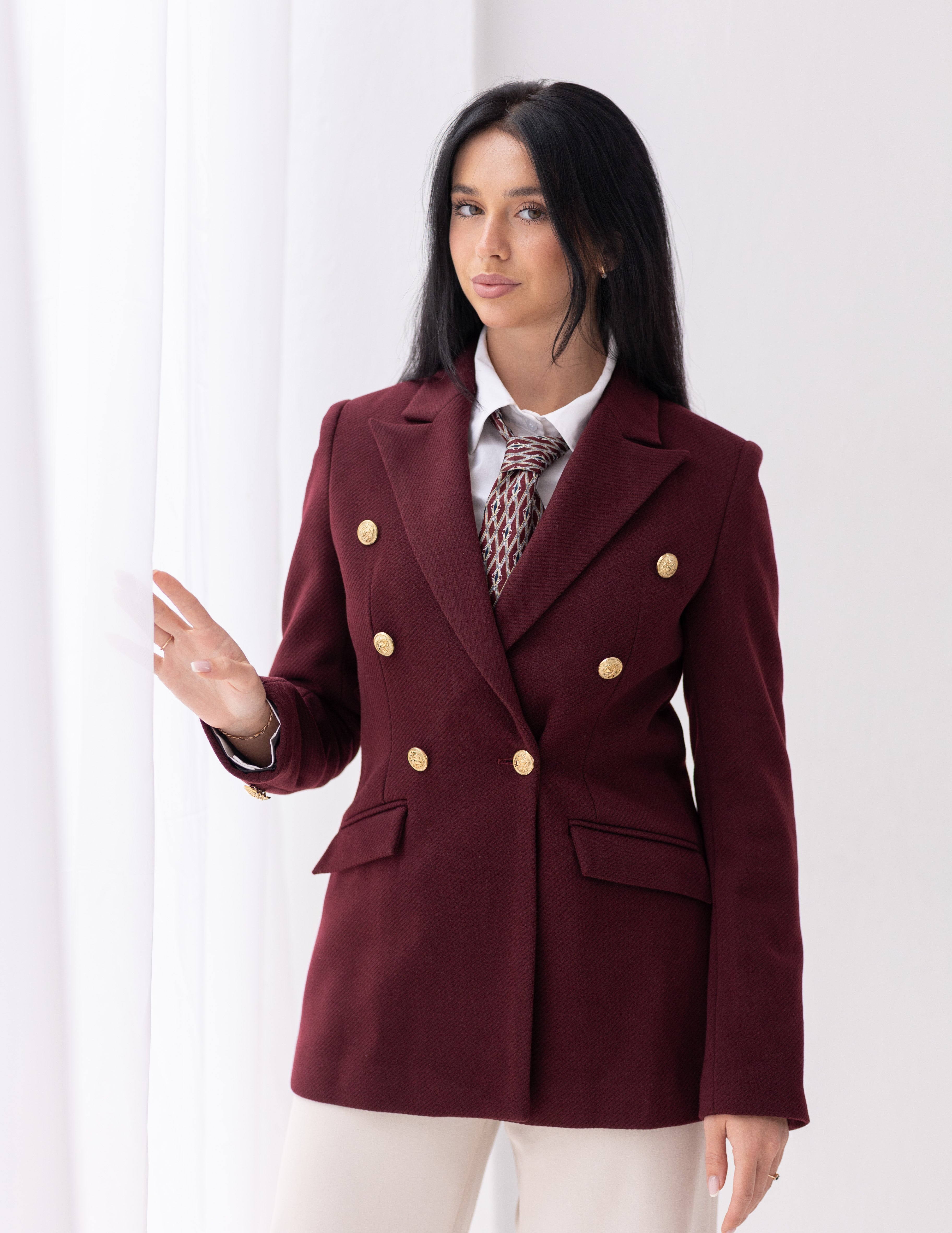 Royal Burgundy Tweed Wool Double Breasted Blazer