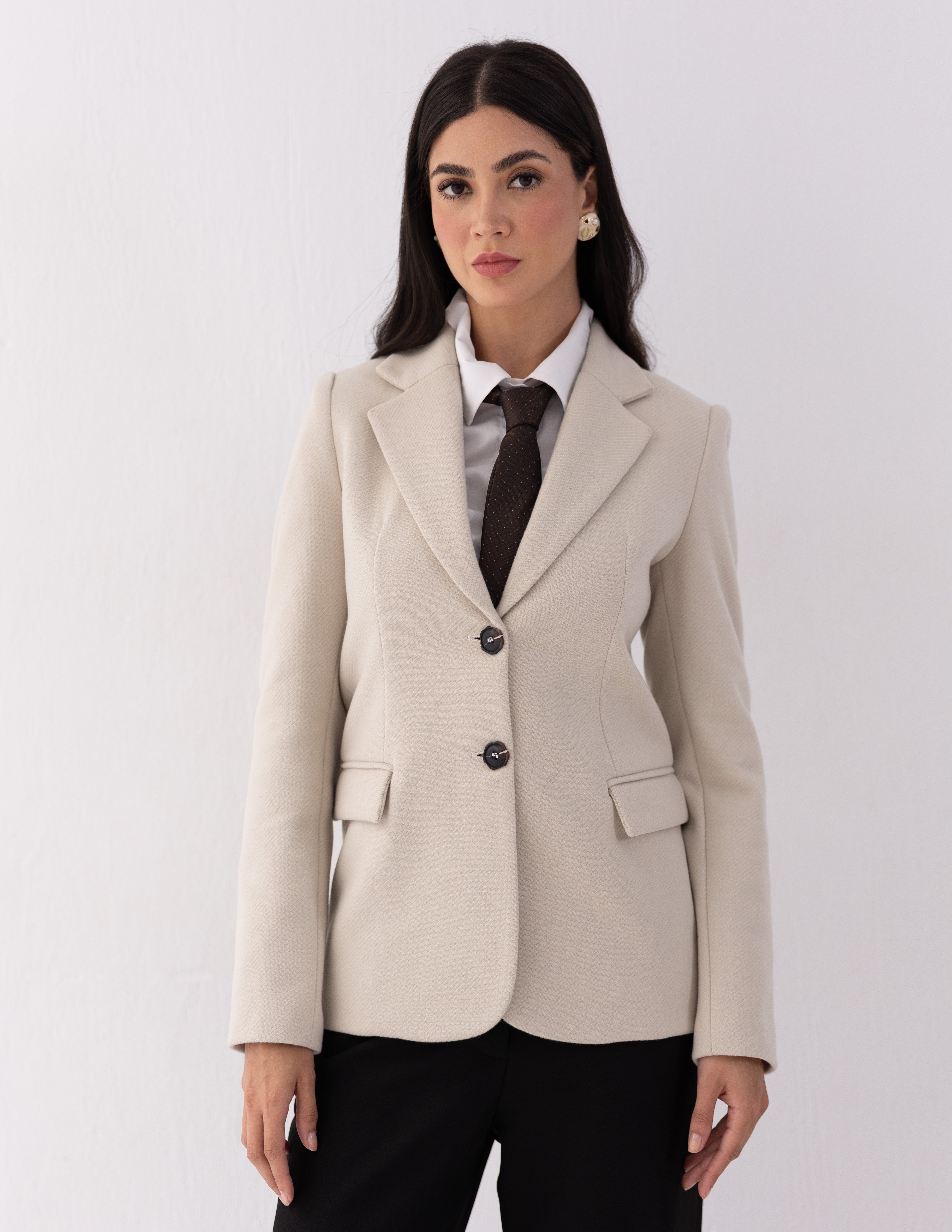 Cream Dune Tweed Wool Straight Blazer
