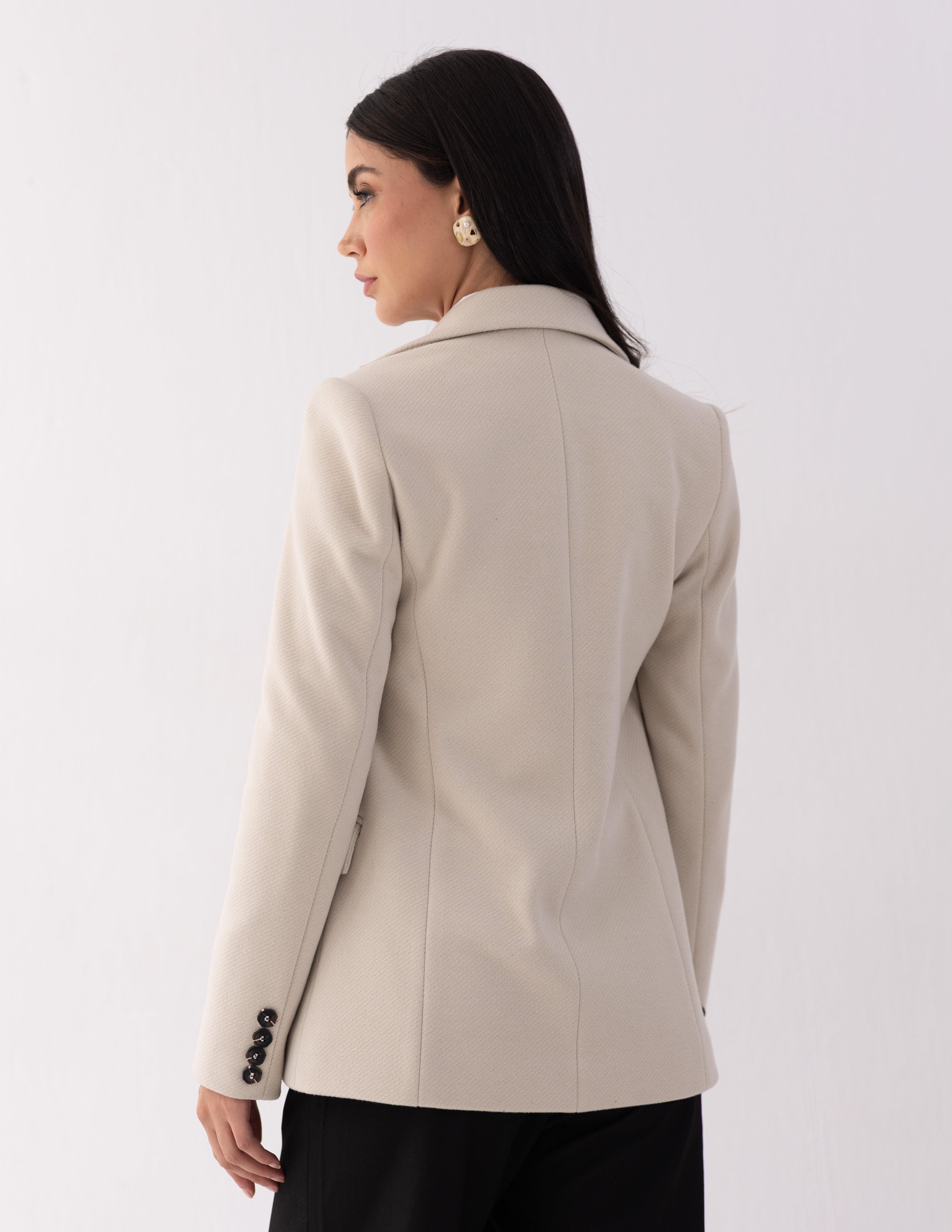 Cream Dune Tweed Wool Straight Blazer