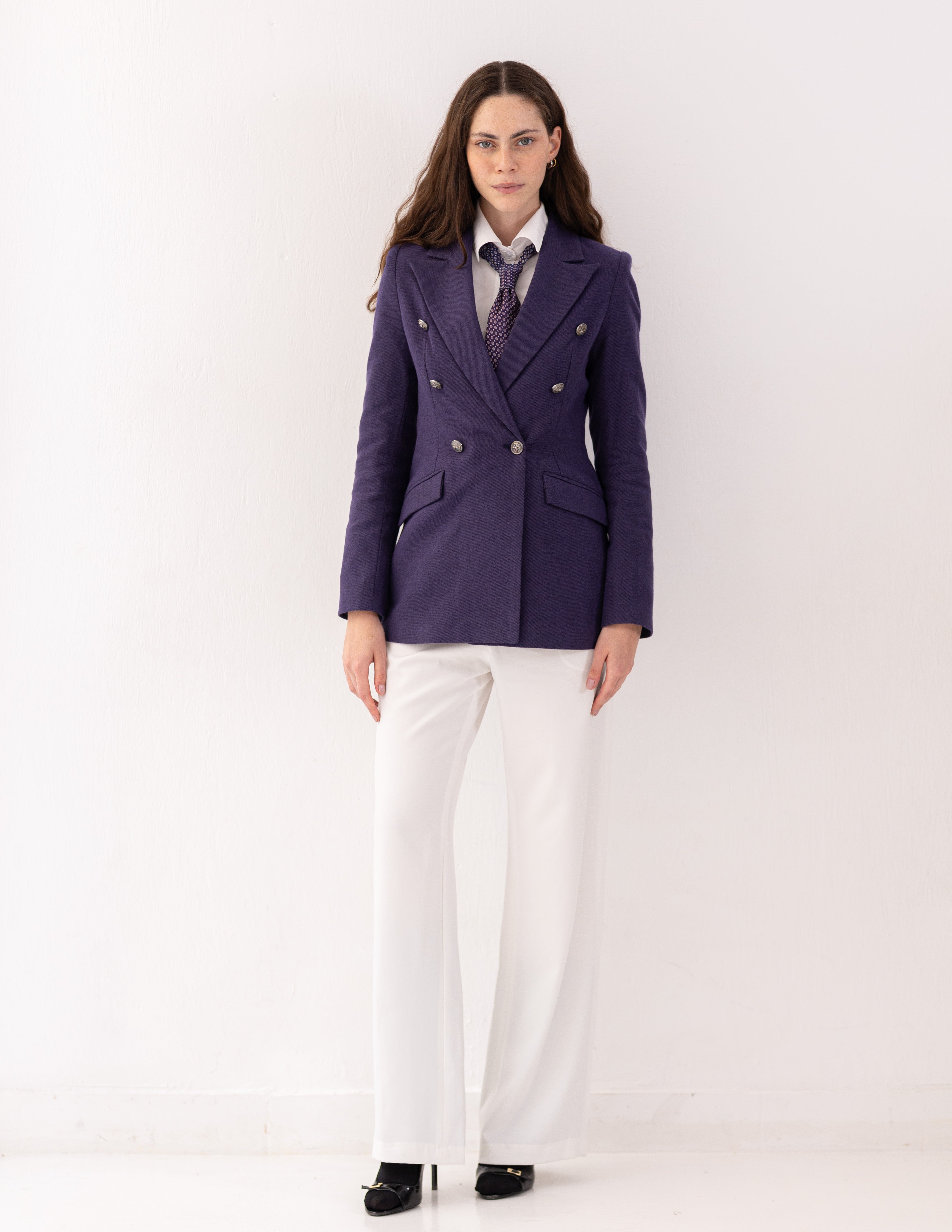 Imperial Purple Wool Double Breasted Blazer