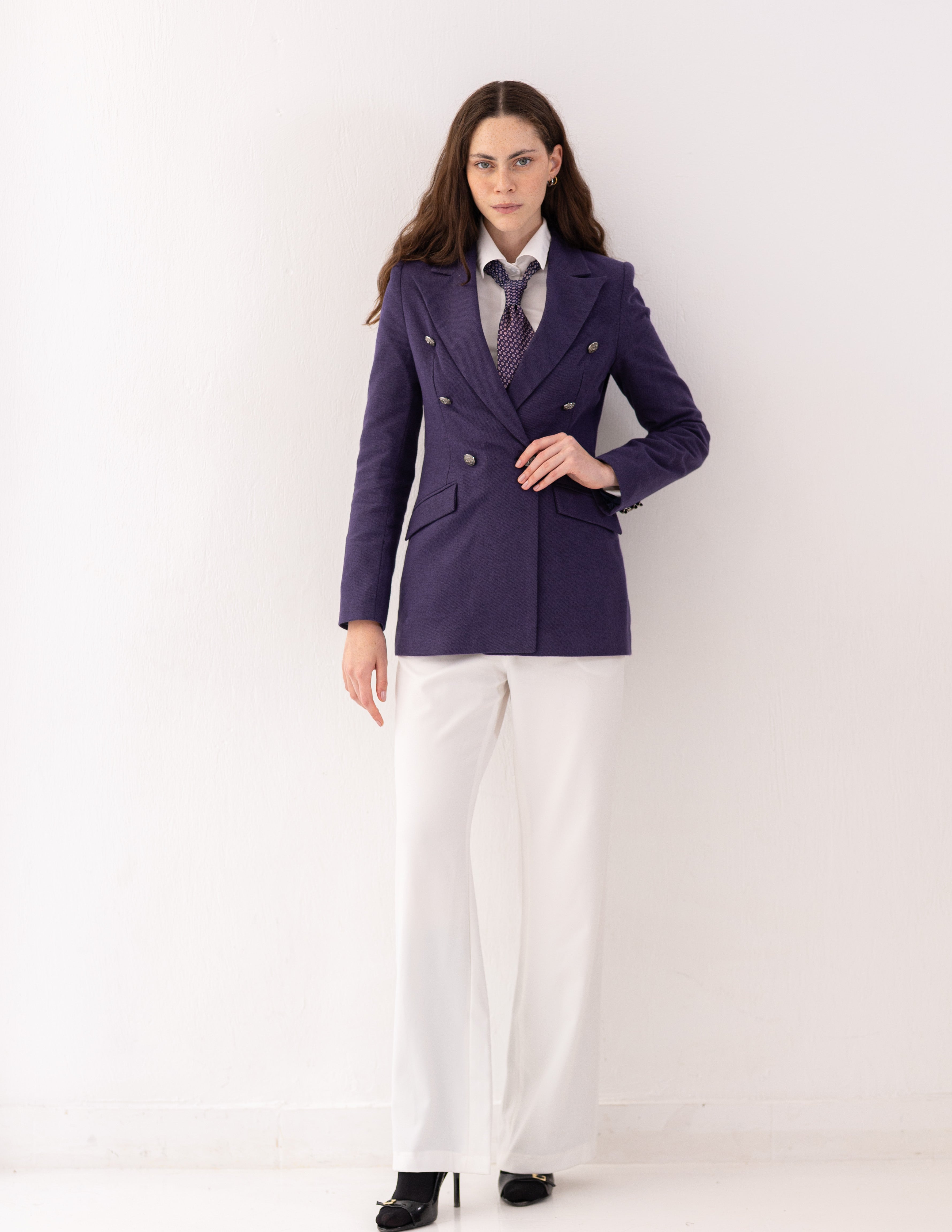 Imperial Purple Wool Double Breasted Blazer