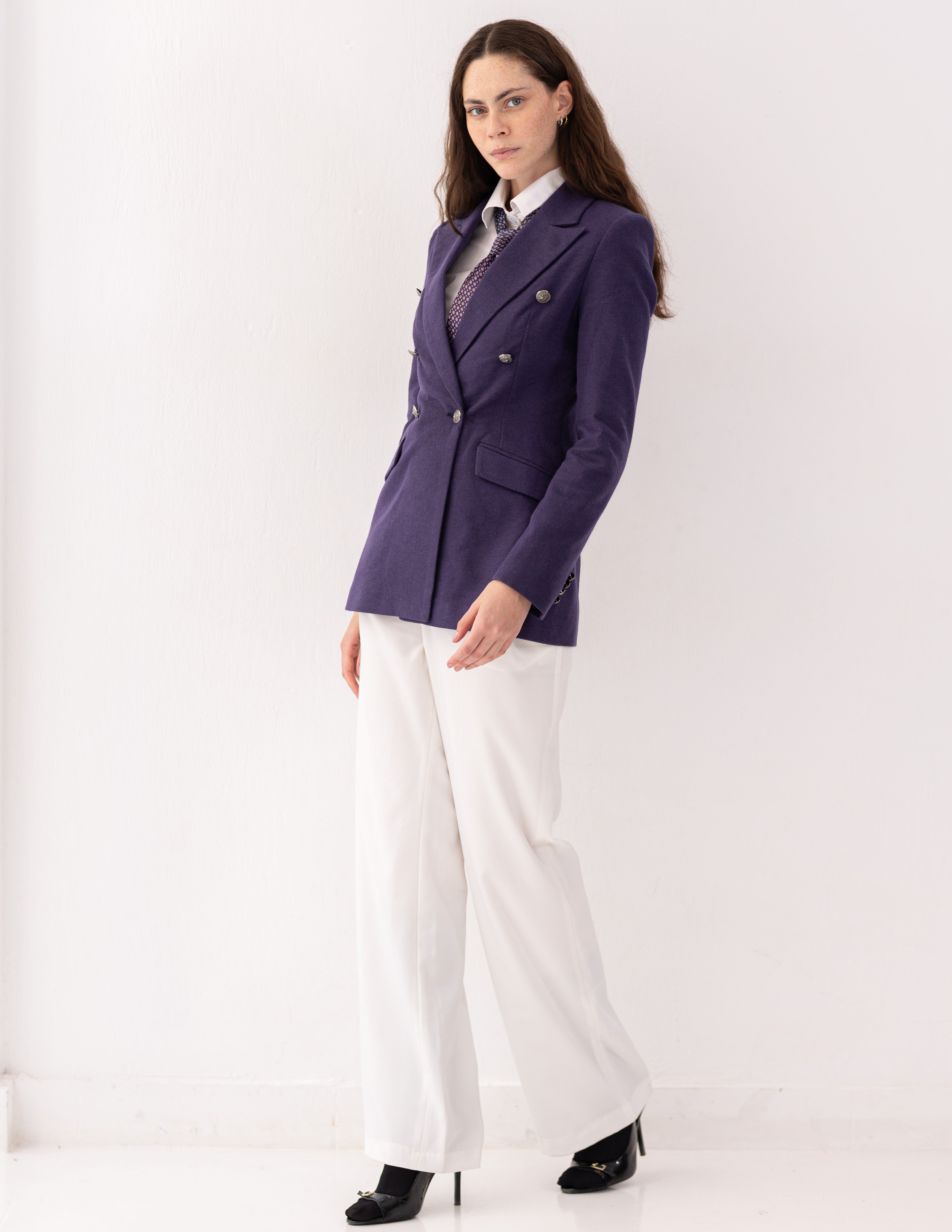 Imperial Purple Wool Double Breasted Blazer