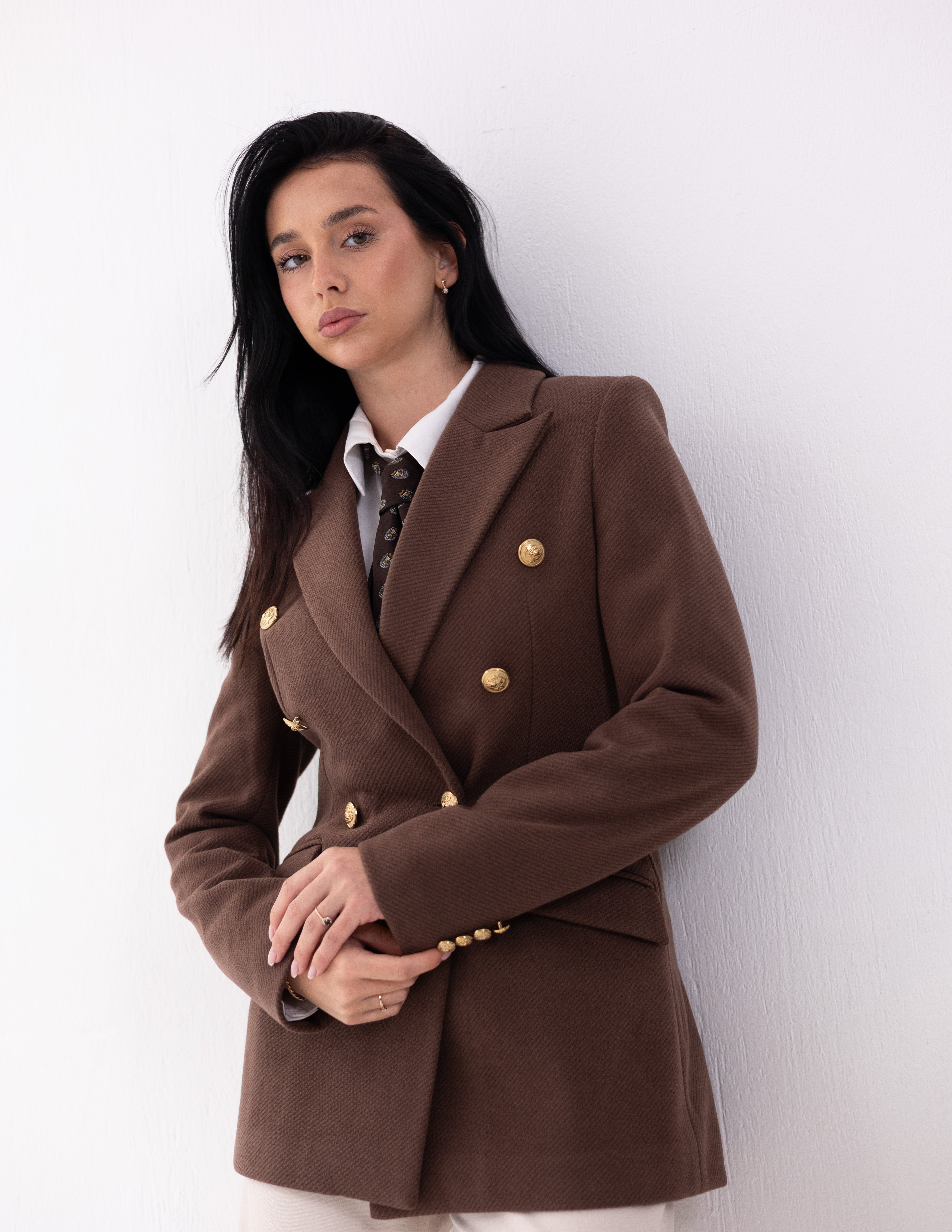 Chestnut Brown Tweed Wool Double Breasted Blazer