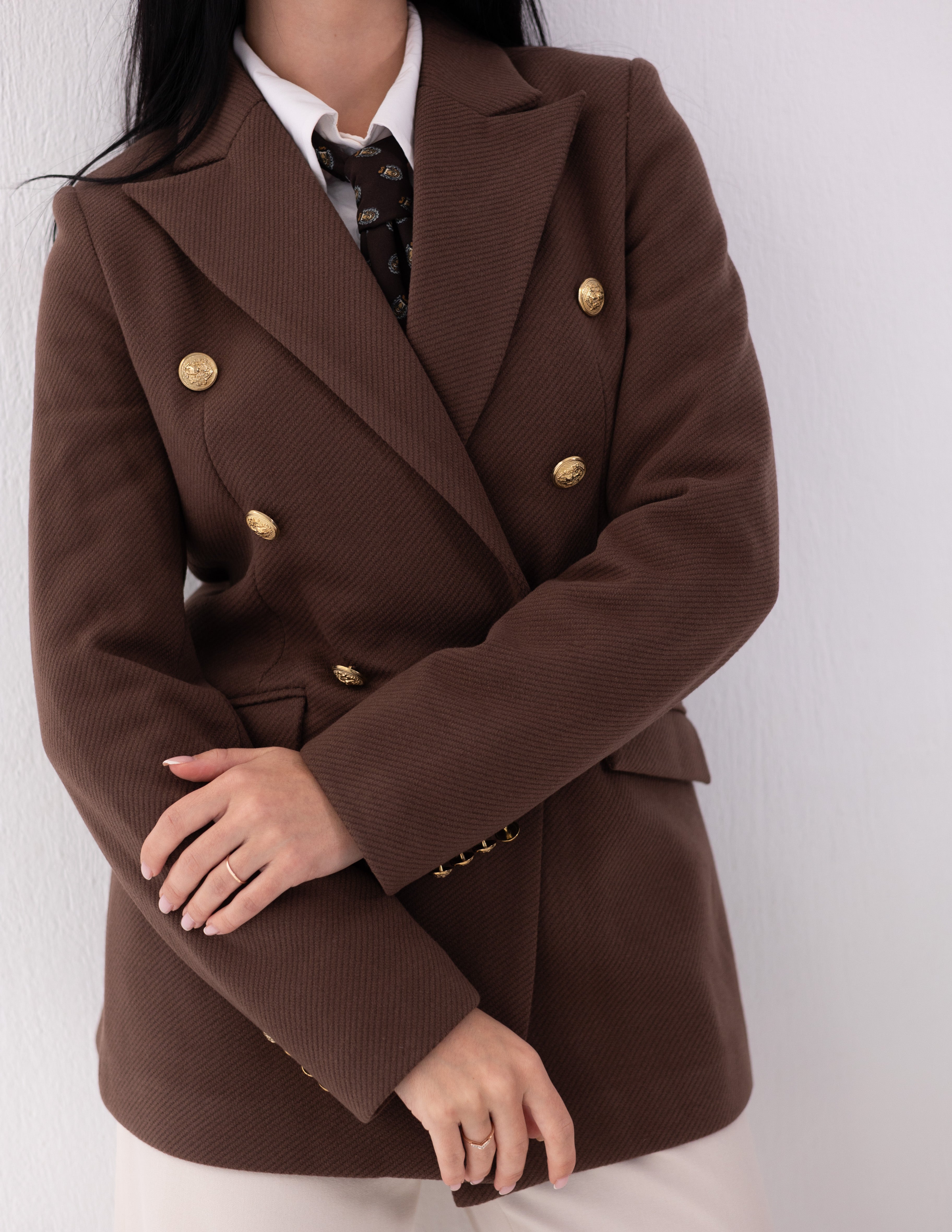 Chestnut Brown Tweed Wool Double Breasted Blazer