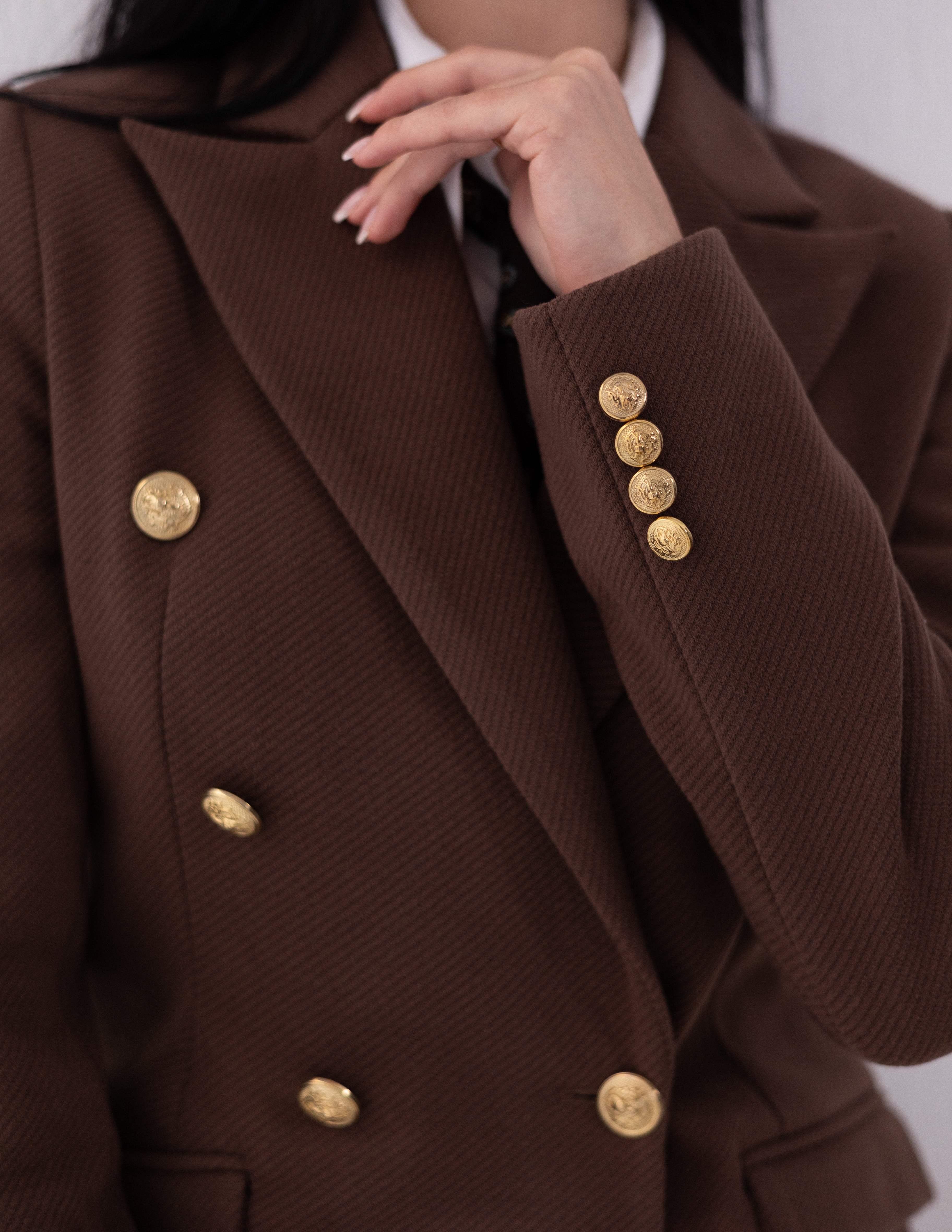 Chestnut Brown Tweed Wool Double Breasted Blazer