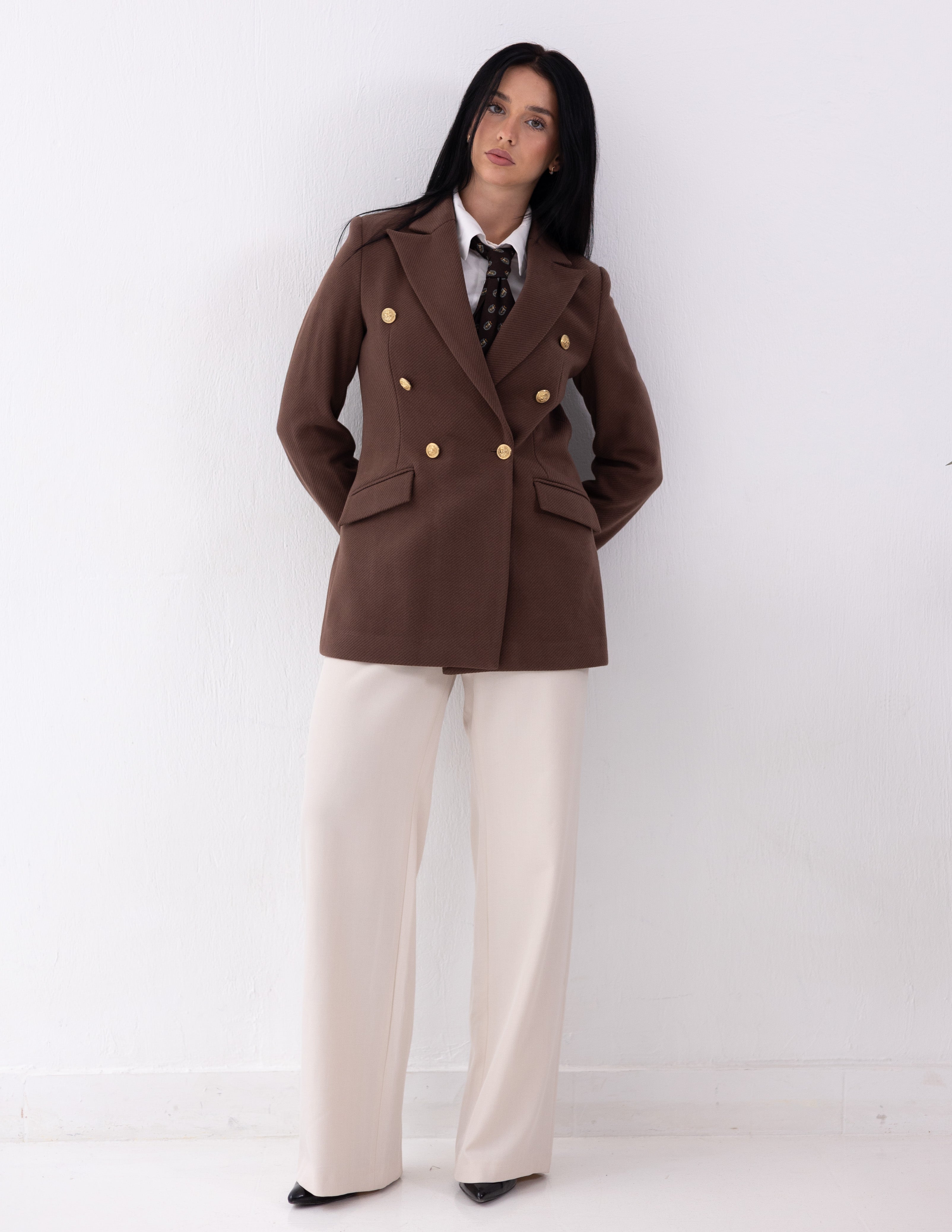 Chestnut Brown Tweed Wool Double Breasted Blazer