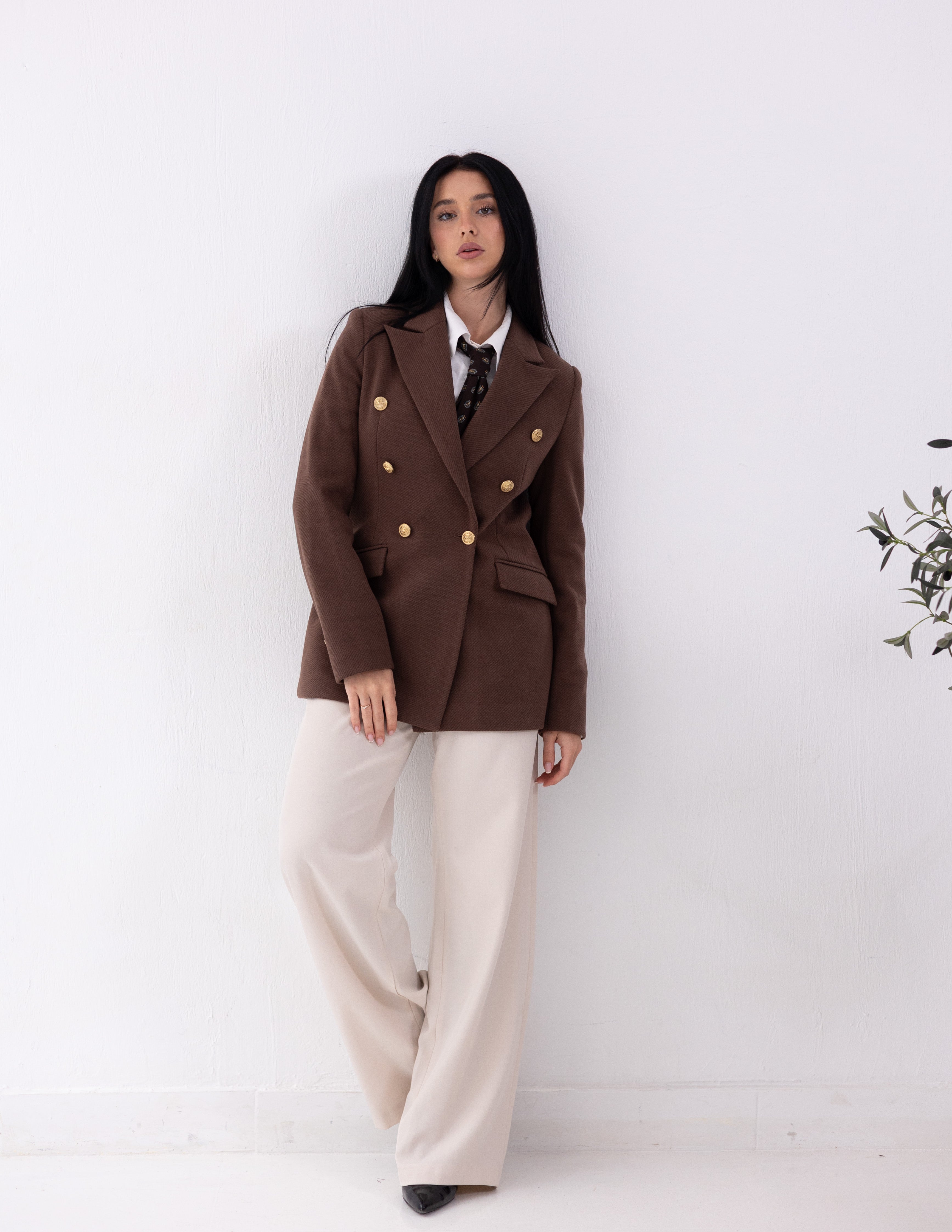 Chestnut Brown Tweed Wool Double Breasted Blazer