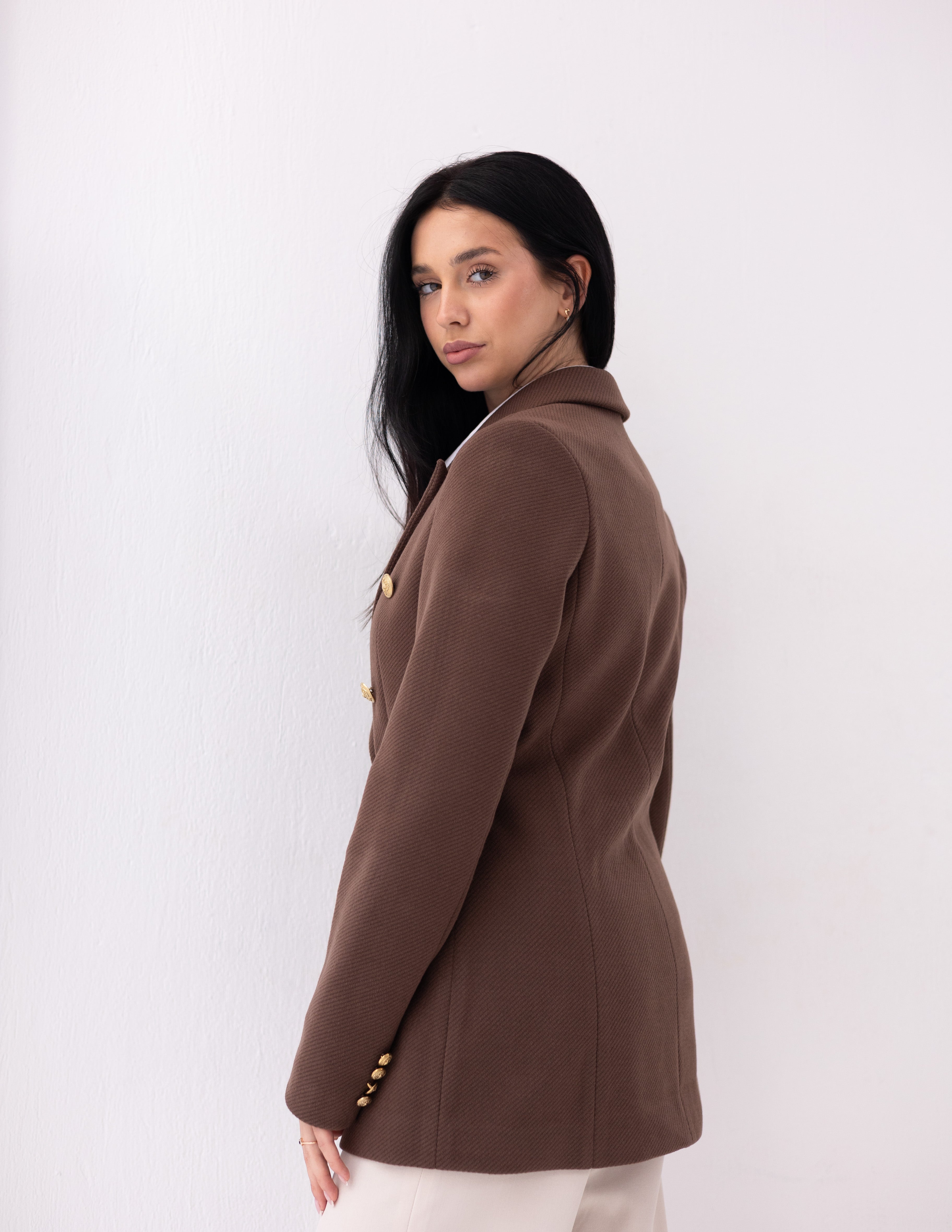 Chestnut Brown Tweed Wool Double Breasted Blazer