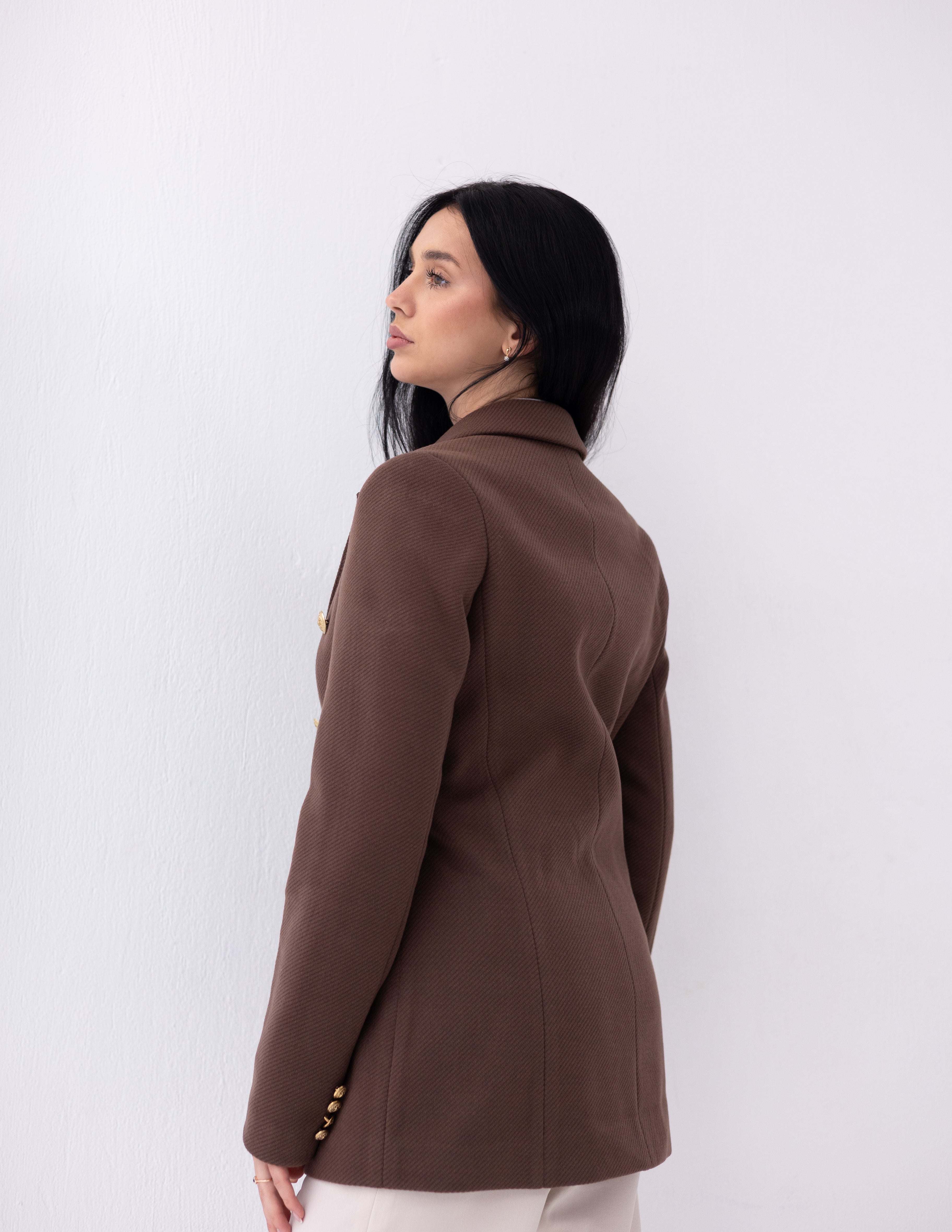 Chestnut Brown Tweed Wool Double Breasted Blazer