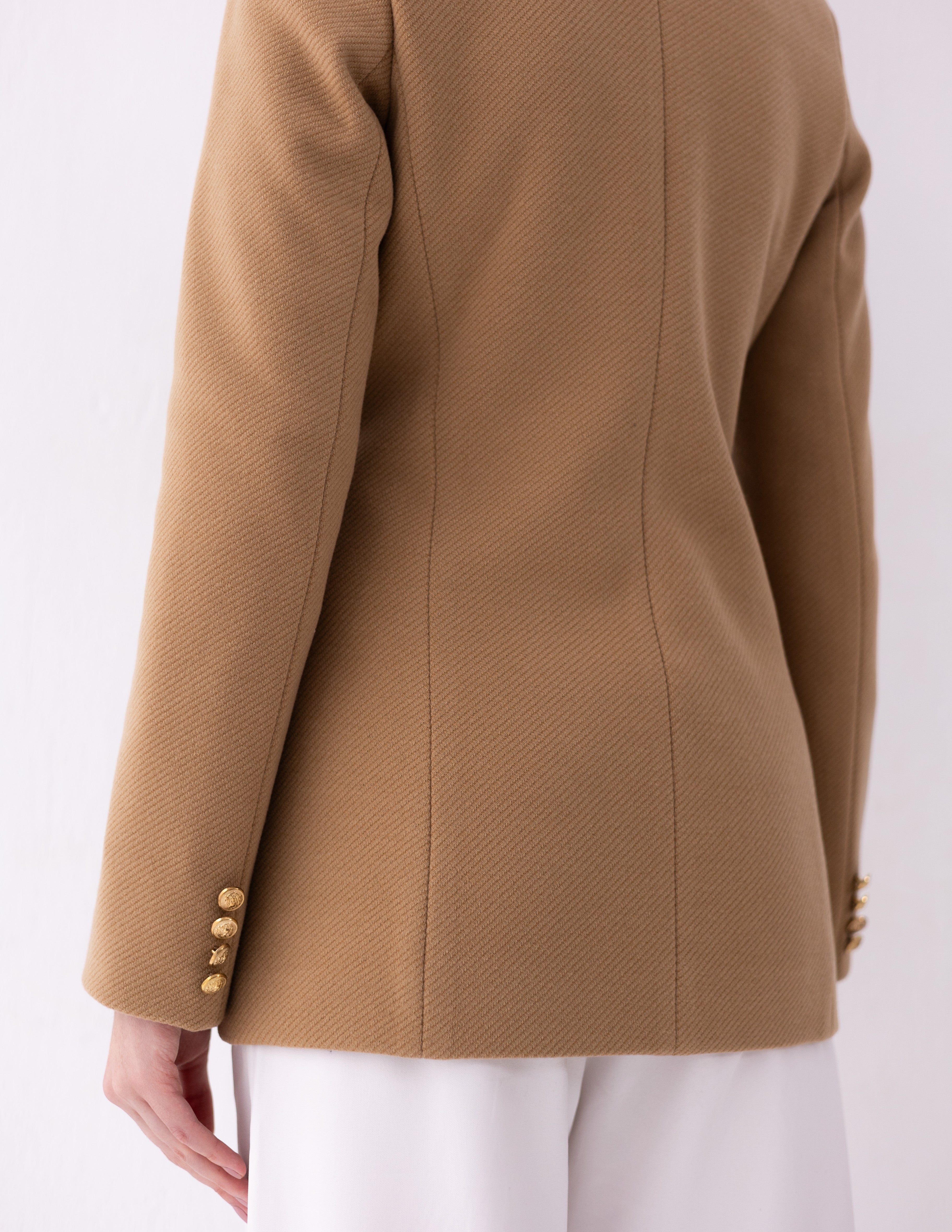 Golden Caramel Tweed Wool Double Breasted Blazer