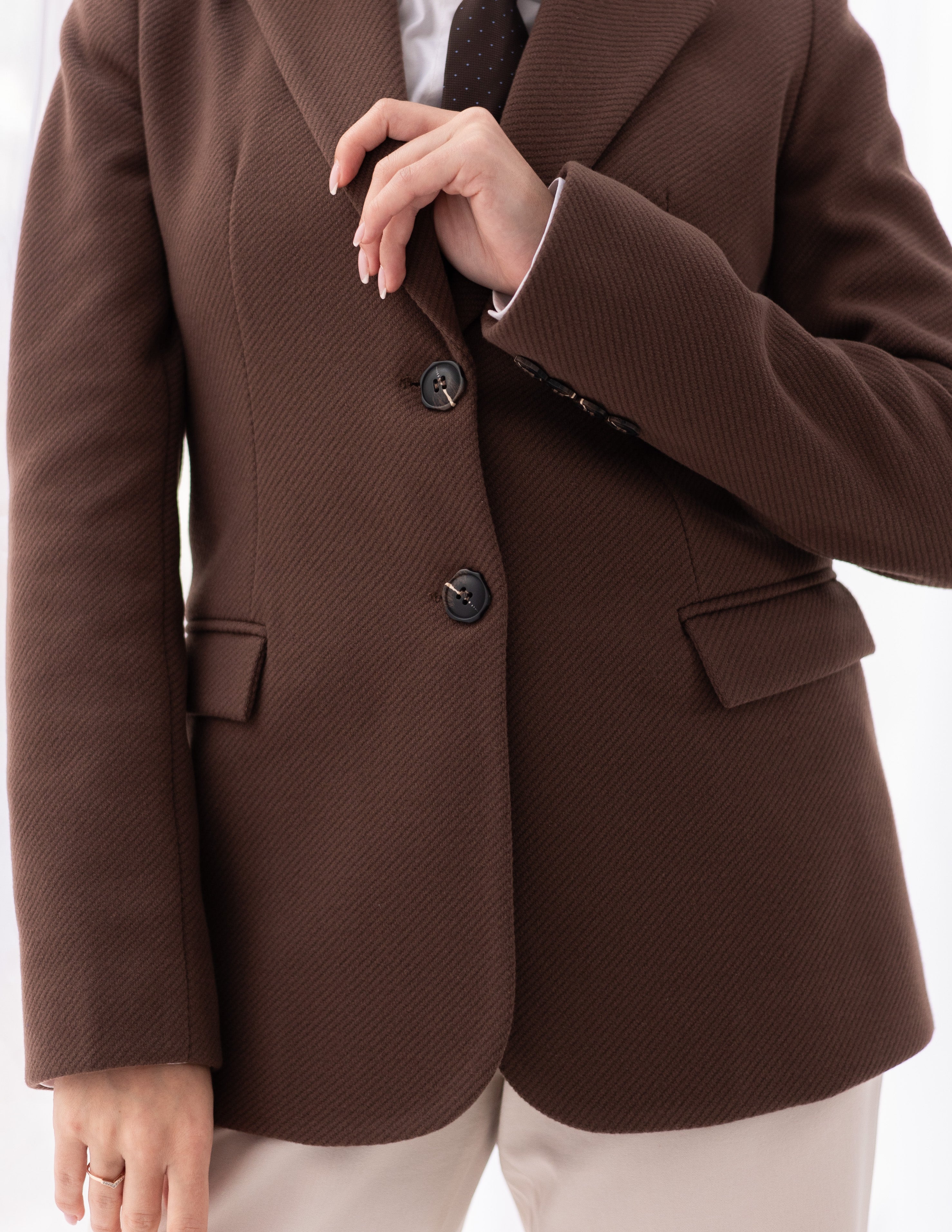 Chestnut Brown Tweed Wool Straight Blazer