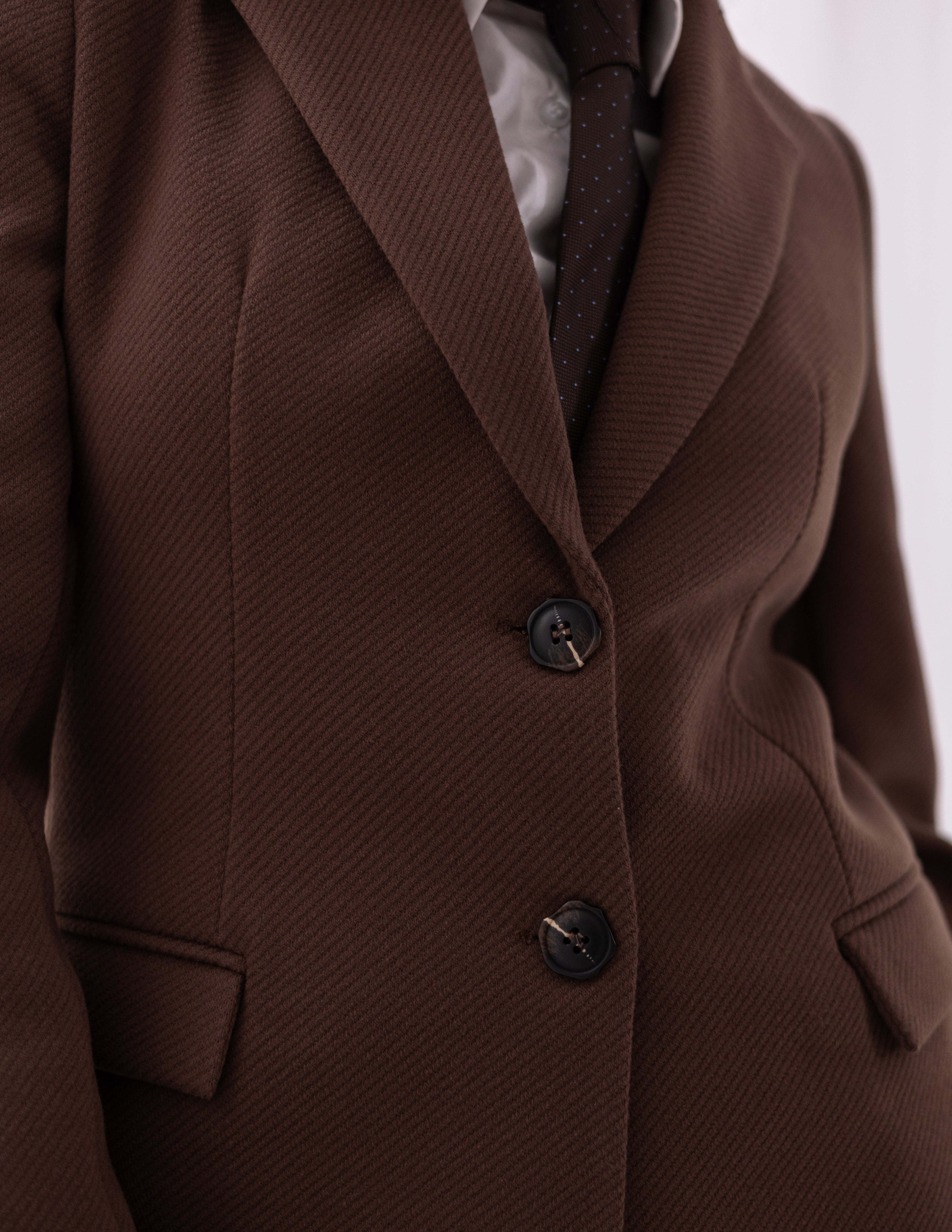 Chestnut Brown Tweed Wool Straight Blazer