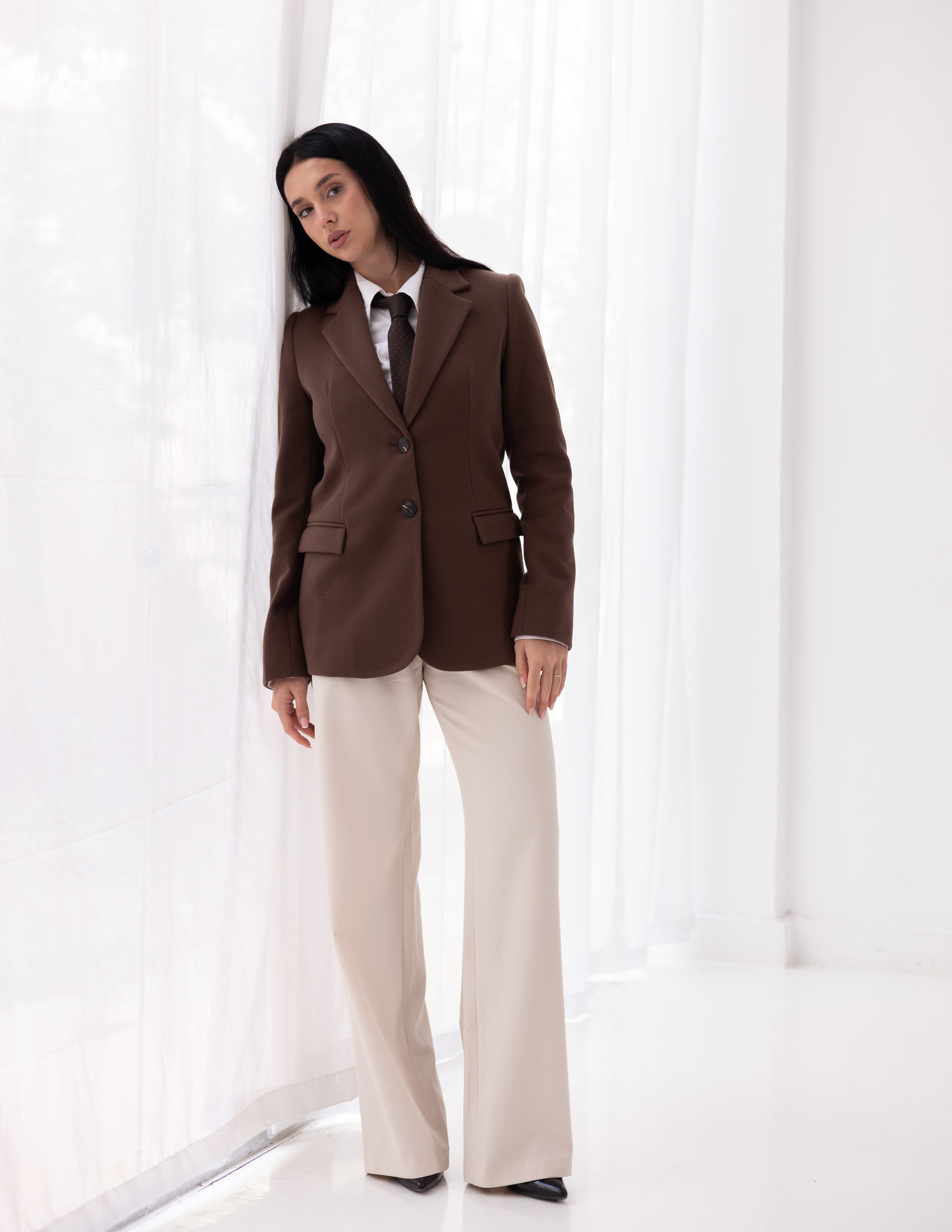 Chestnut Brown Tweed Wool Straight Blazer