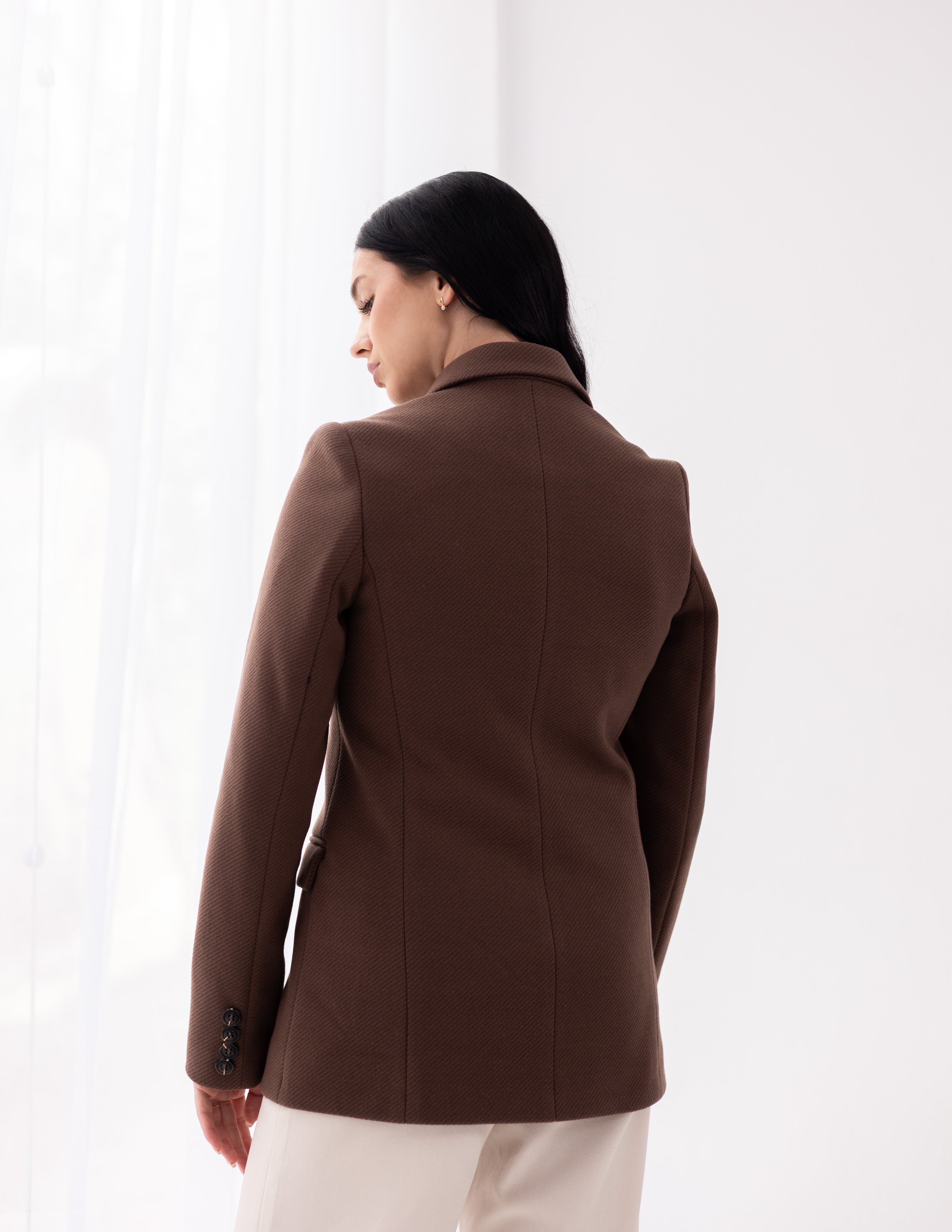 Chestnut Brown Tweed Wool Straight Blazer