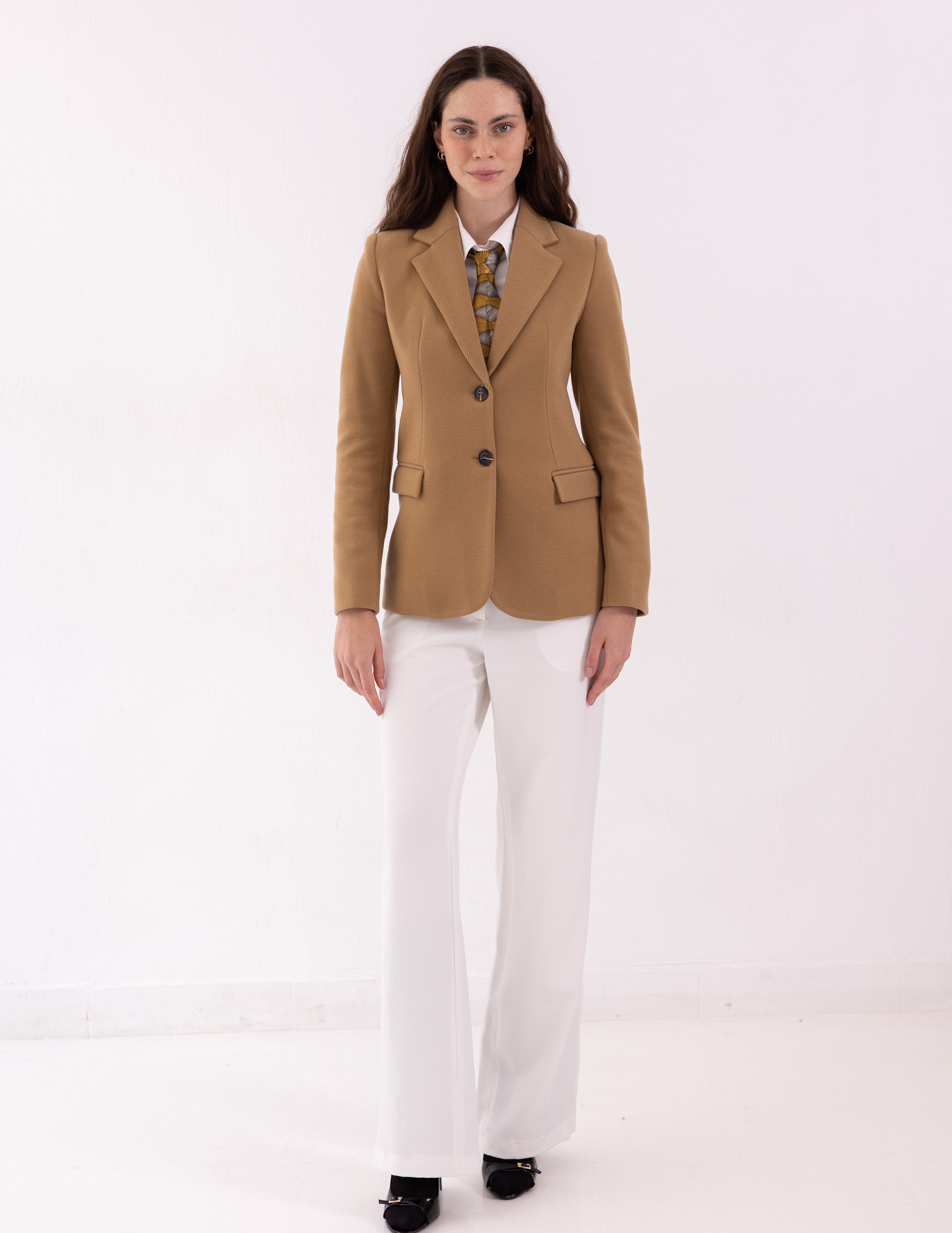 Golden Caramel Tweed Wool Straight Blazer